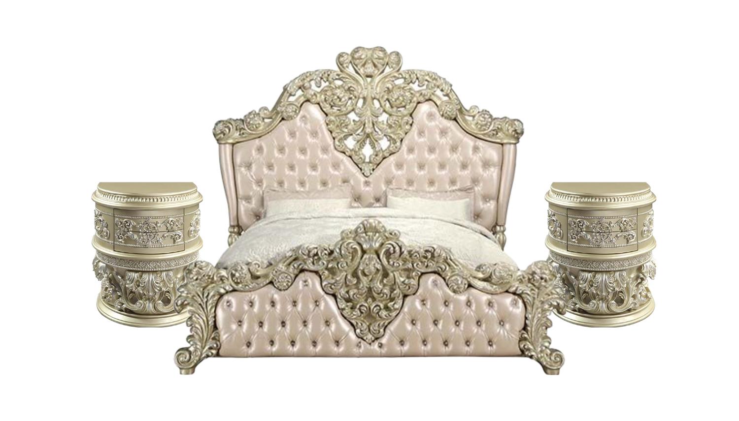 

    
Classic Gold Leather Eastern King Bedroom Set by Acme Vatican BD00461EK-3pcs
