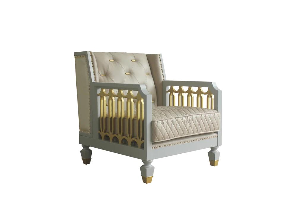 

    
Classic Gold & Pearl Gray Chair by Acme House Marchese 58867
