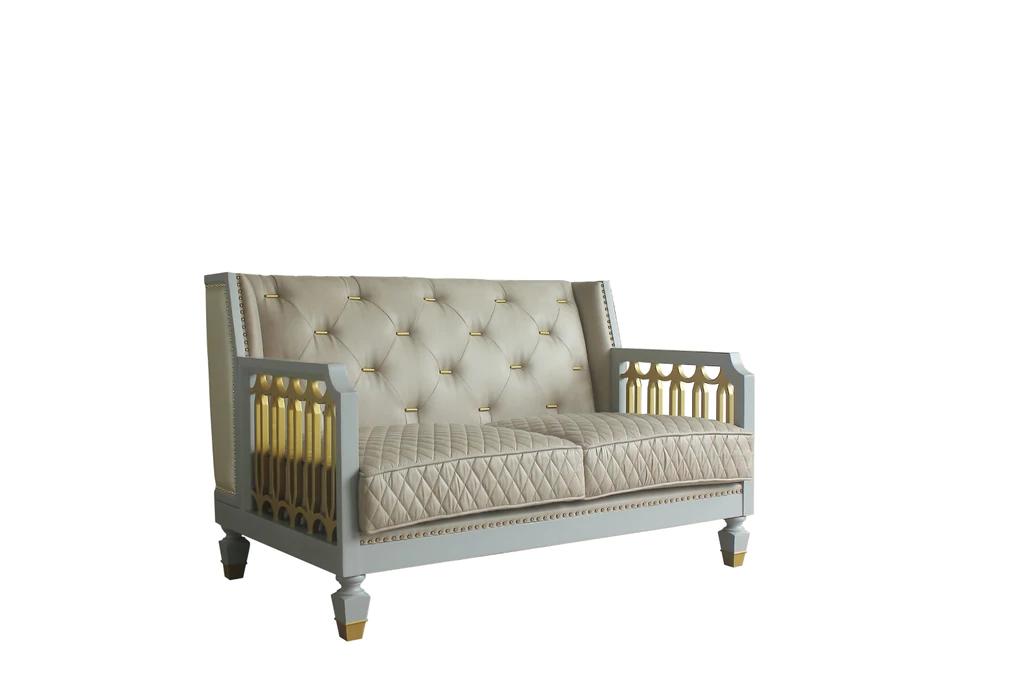 

    
Classic Gold & Pearl Gray Loveseat by Acme House Marchese 58866
