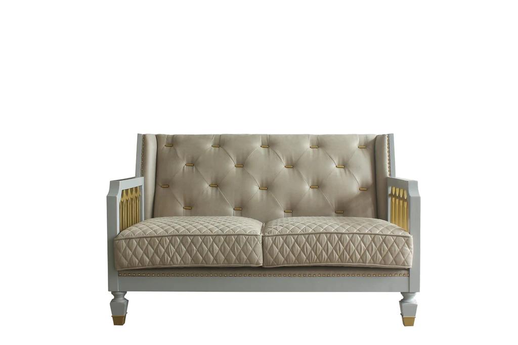 

    
Classic Gold & Pearl Gray Loveseat by Acme House Marchese 58866
