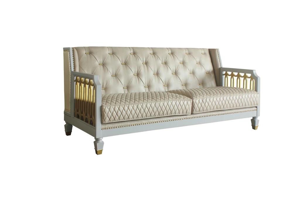 

    
Classic Gold & Pearl Gray Sofa by Acme House Marchese 58865
