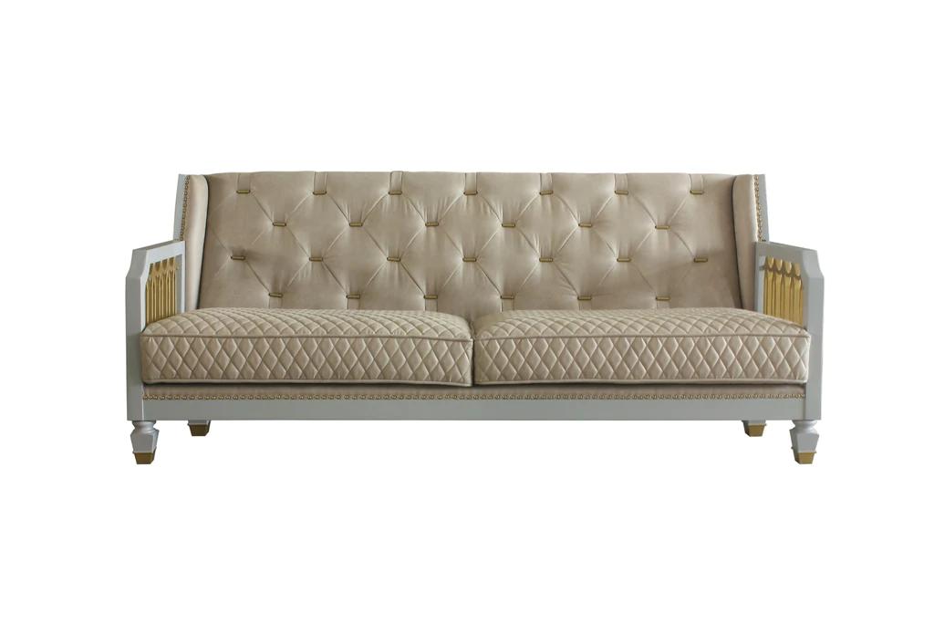 

    
Acme Furniture House Marchese Sofa Loveseat Chair Beige 58865-3pcs
