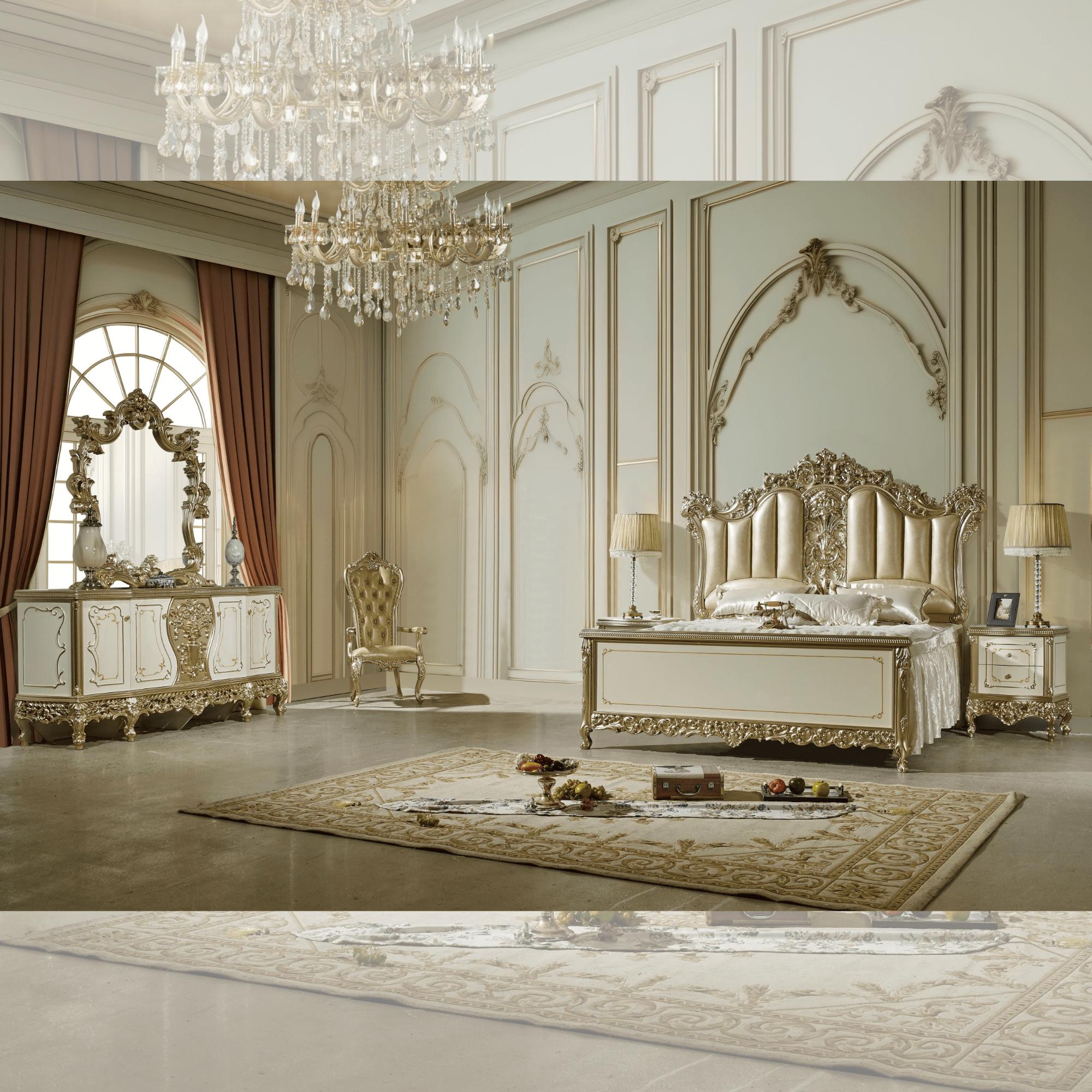 

    
Classic Gold/White Wood King Panel Bedroom Set 5PCS Homey Design HD-1812
