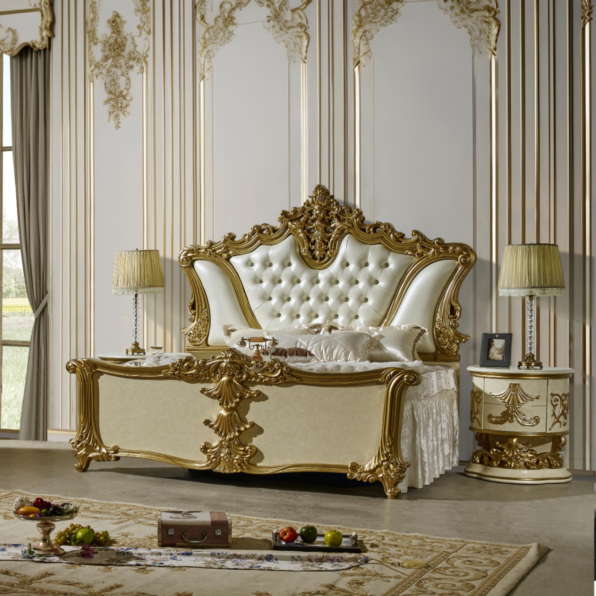 

    
Classic Gold/White Wood King Panel Bedroom Set 5PCS Homey Design HD-5133
