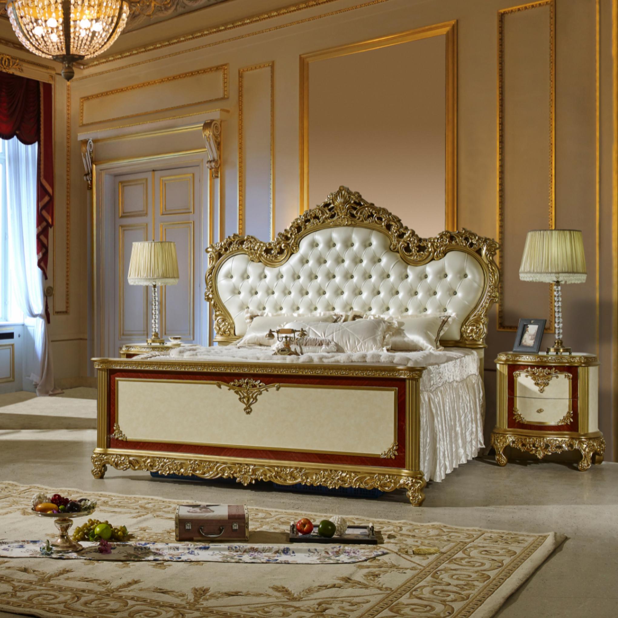 

    
Classic Gold/White Wood King Panel Bedroom Set 5PCS Homey Design HD-5138
