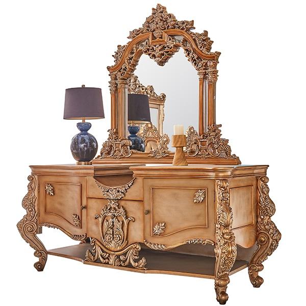 

    
Classic Gold Wood Buffet with Mirror 2Pcs Homey Design HD-1816
