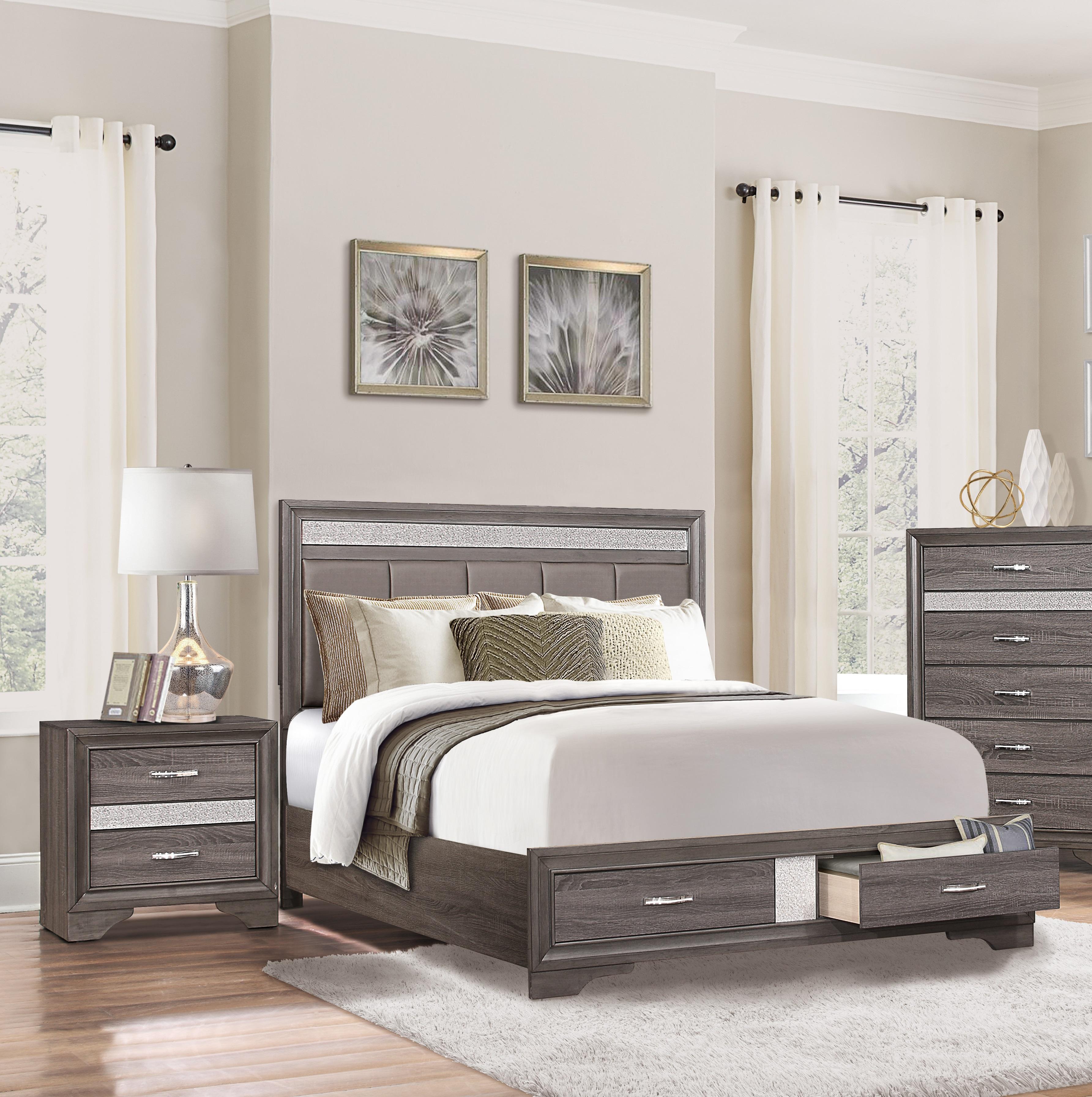 Modern Bedroom Set 1505-1-3PC Luster 1505-1-3PC in Gray Faux Leather