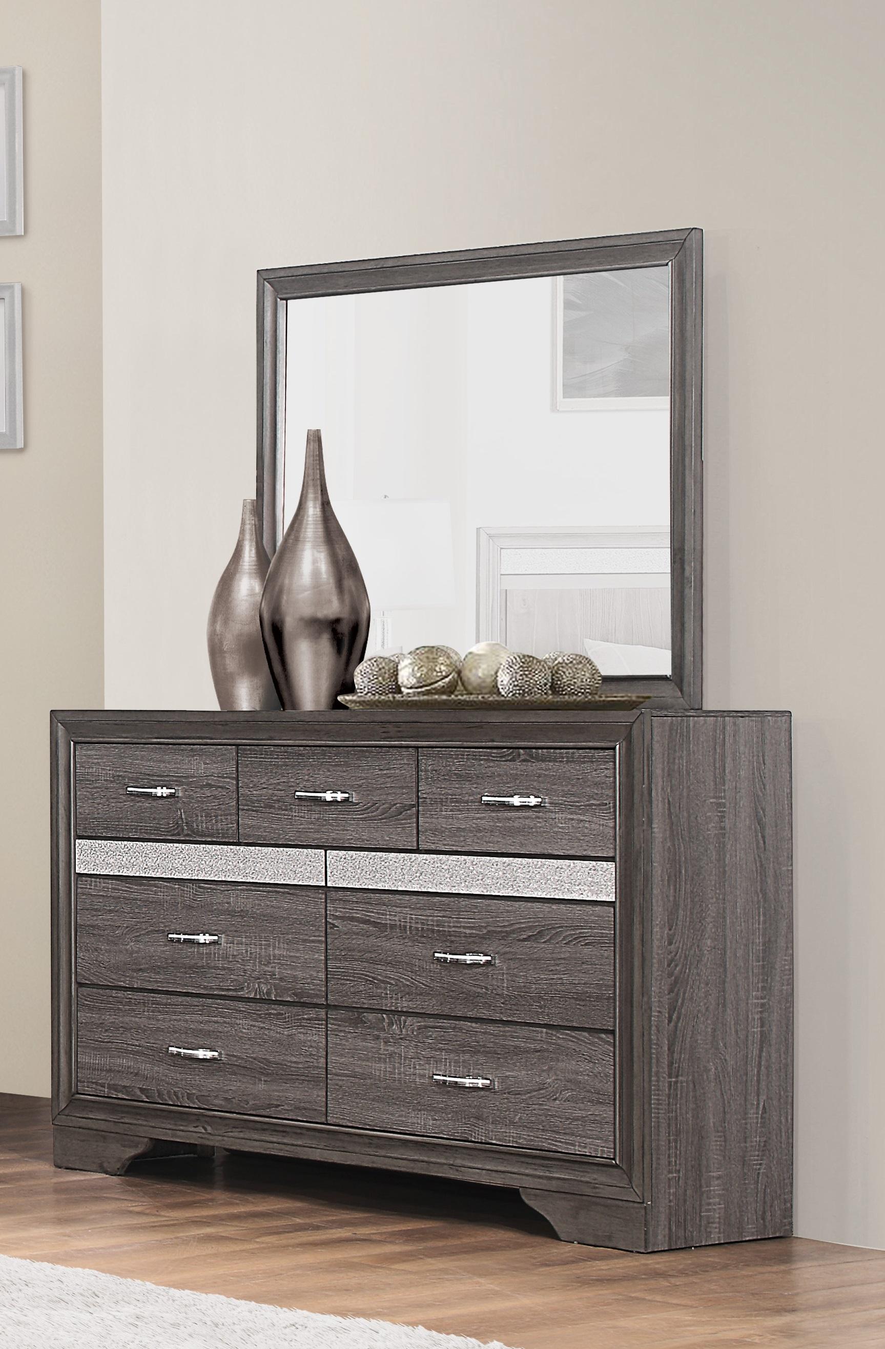 Modern Dresser w/Mirror 1505-5*6-2PC Luster 1505-5*6-2PC in Gray 