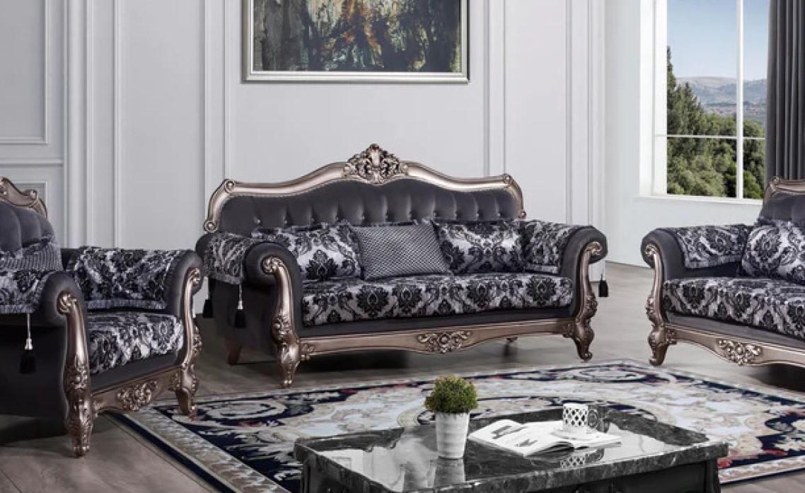 

    
Classic Gray Finish Solid Wood Sofa Set 2Pcs McFerran SF2265

