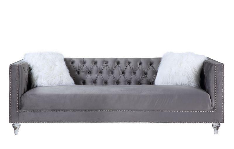 

    
Classic Gray Velvet Sofa by Acme Heibero II LV00330
