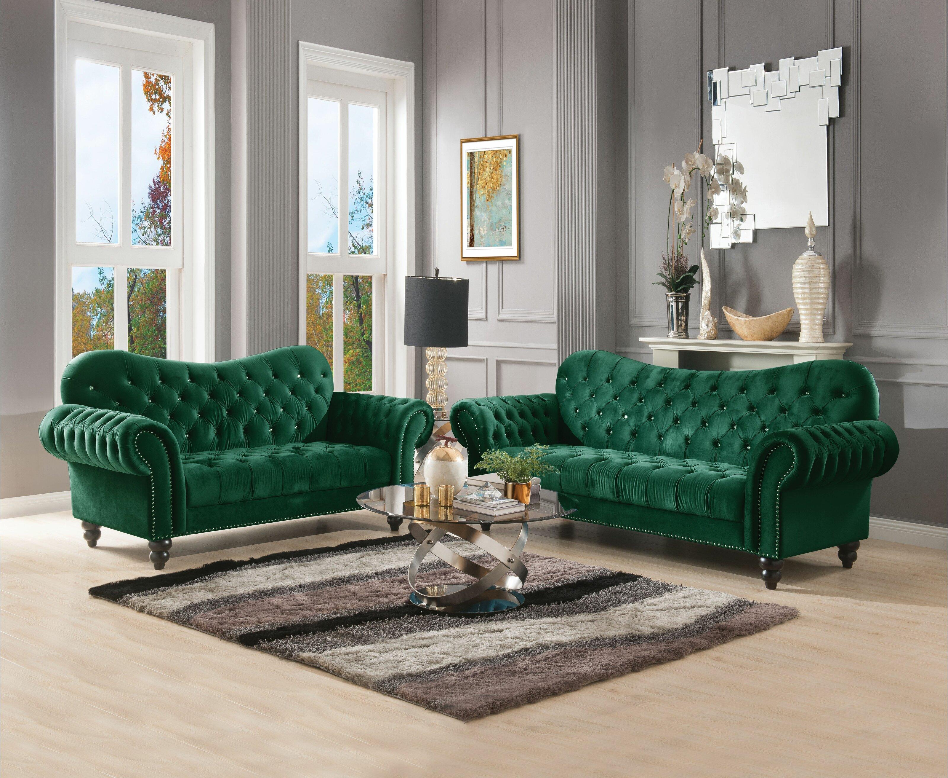 

    
 Order  Classic Green Velvet Sofa + Loveseat by Acme Iberis 53400-2pcs
