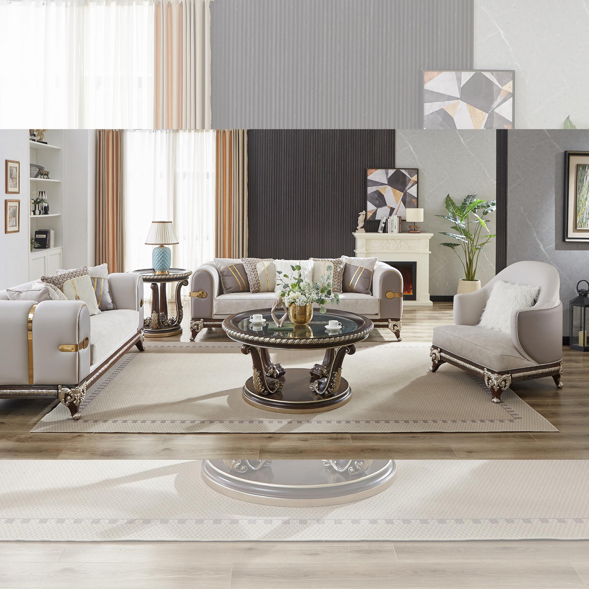 

    
Classic Light Gray/Gold Wood Living Room Set 3PCS Homey Design HD-9030
