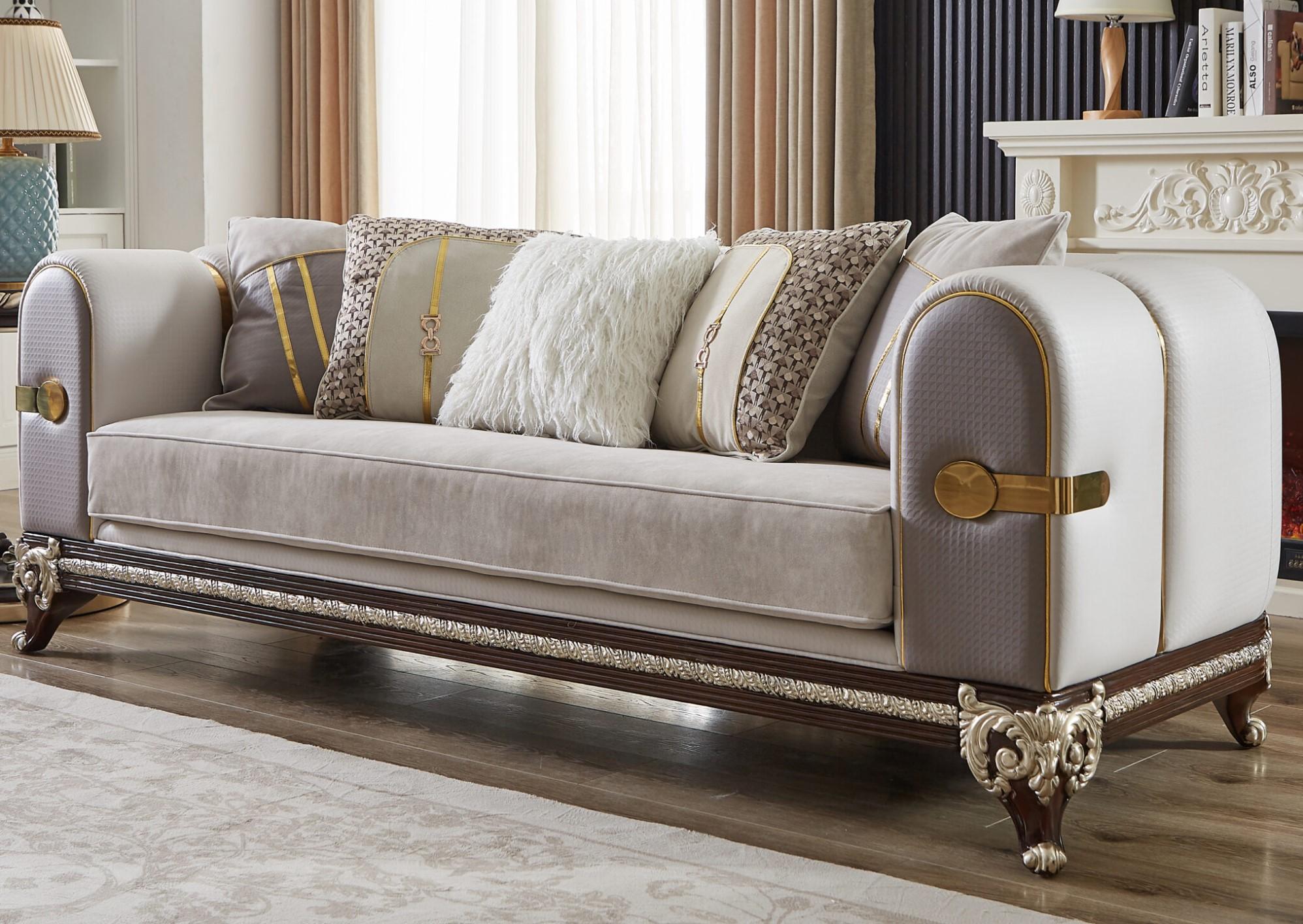 

    
Classic Light Gray/Gold Wood Sofa Homey Design HD-9030
