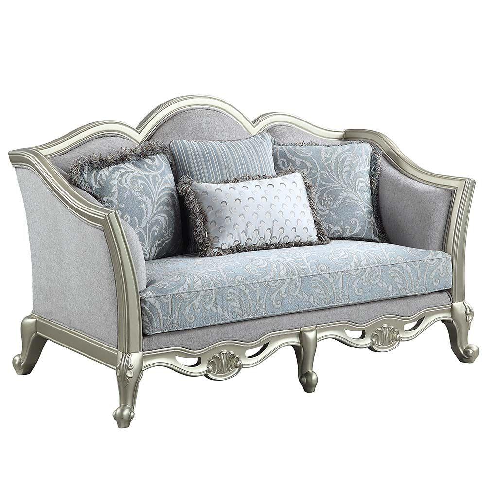 

    
Acme Furniture Qunsia Sofa Loveseat Chair Coffee Table End Table Light Gray LV01117-6pcs
