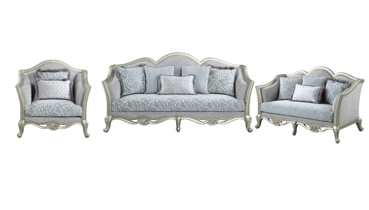 Classic Sofa and Loveseat Set Qunsia LV01117-3pcs in Light Gray Linen