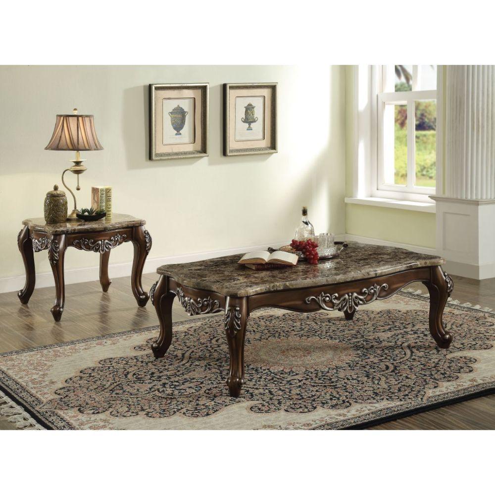 

    
Classic Marble & Antique Oak Coffee Table + 2 End Tables by Acme Latisha 82145-3pcs
