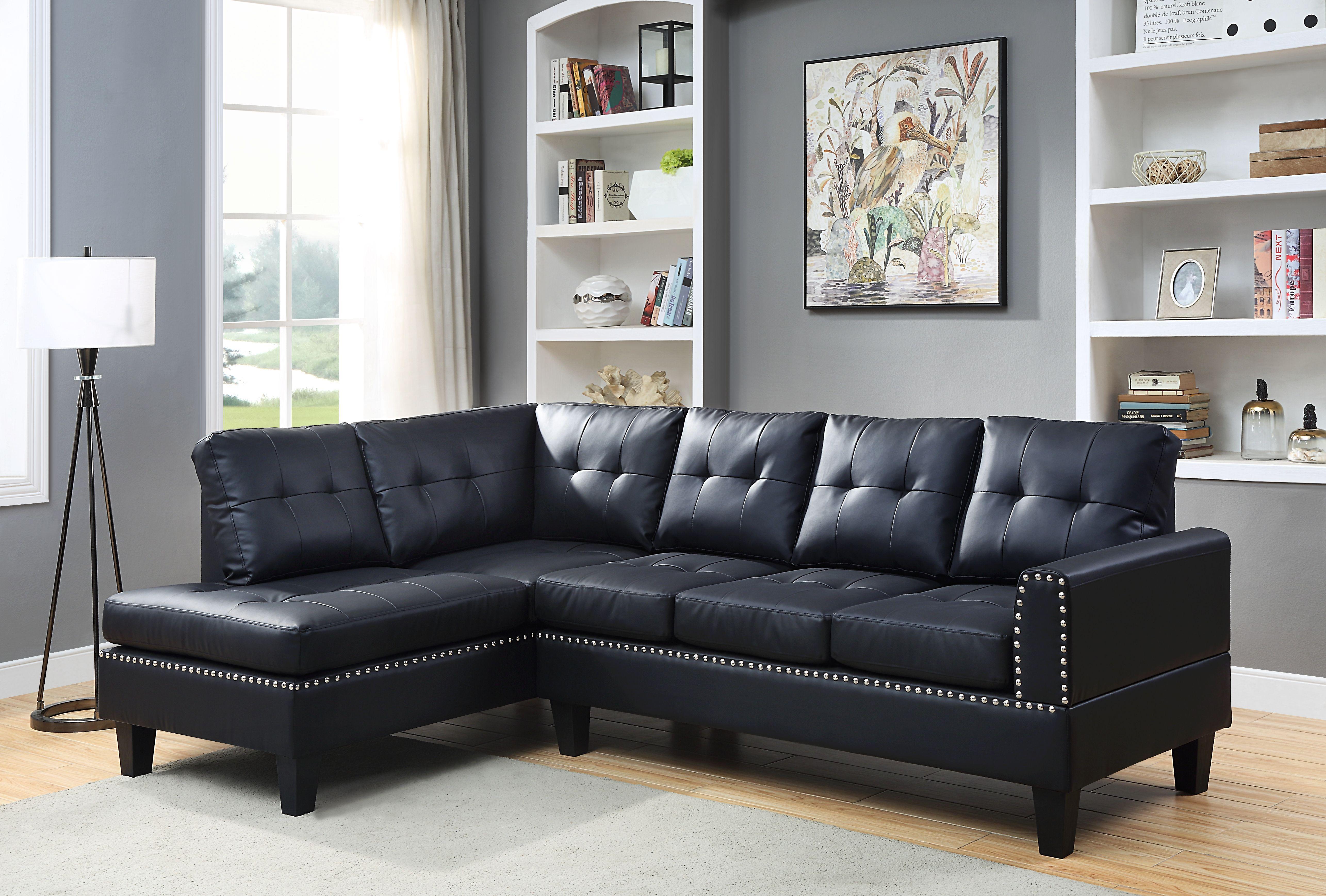 Modern, Classic Sectional Sofa Jeimmur 56465-3pcs in Black PU