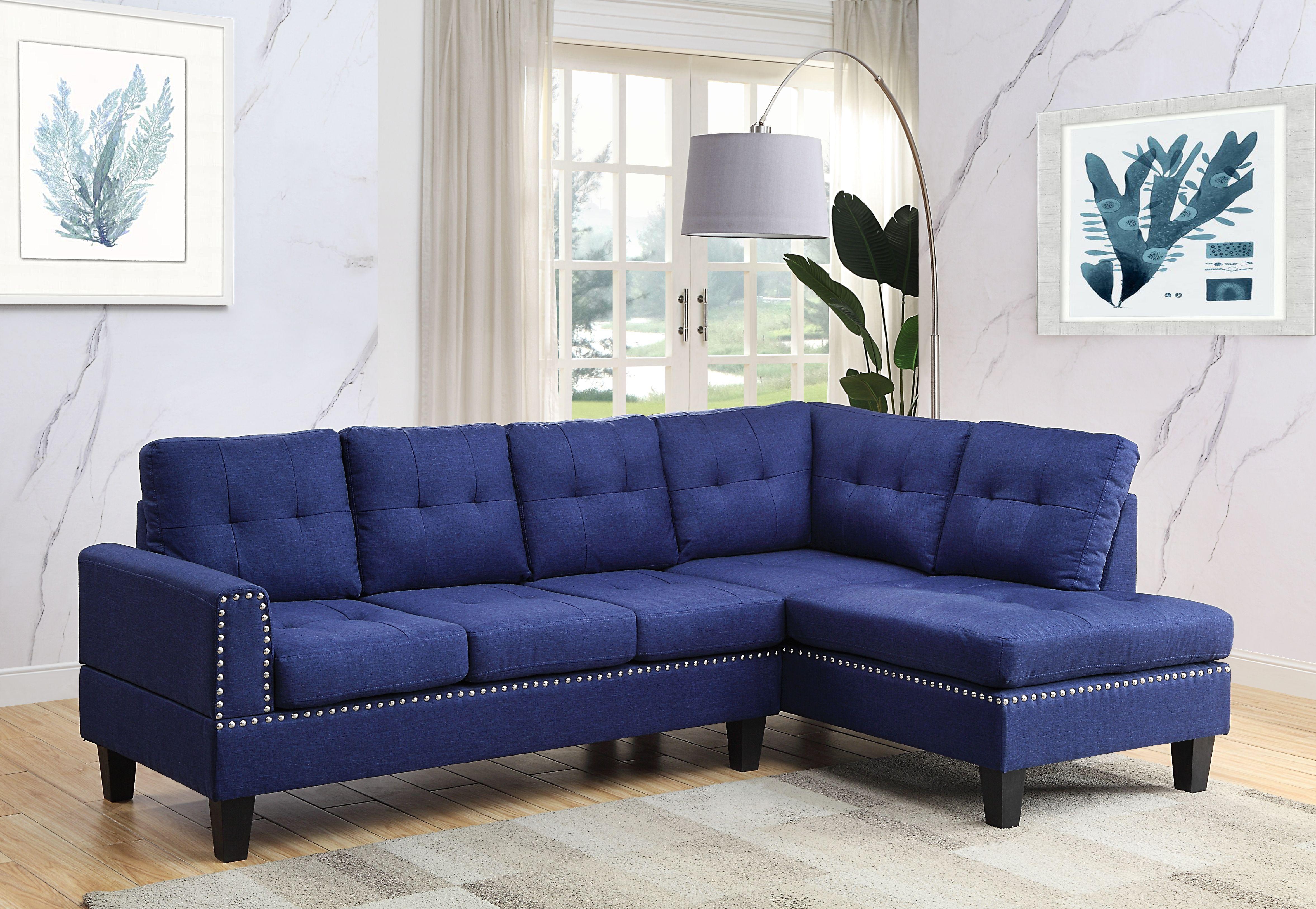 Modern, Classic Sectional Sofa Jeimmur 56480-3pcs in Blue Linen