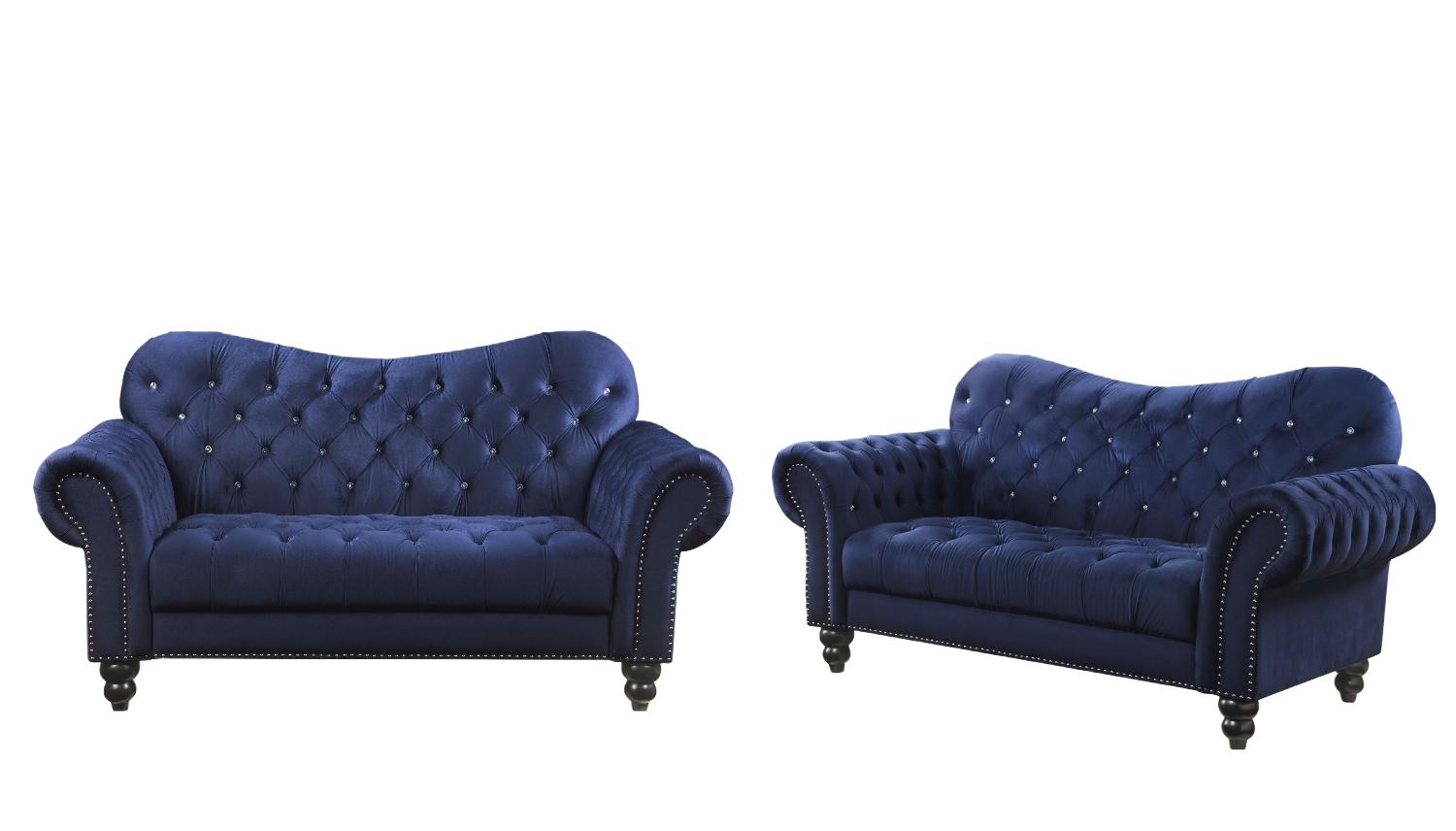 

    
Classic Navy Blue Velvet Sofa + Loveseat by Acme Iberis 53405-2pcs
