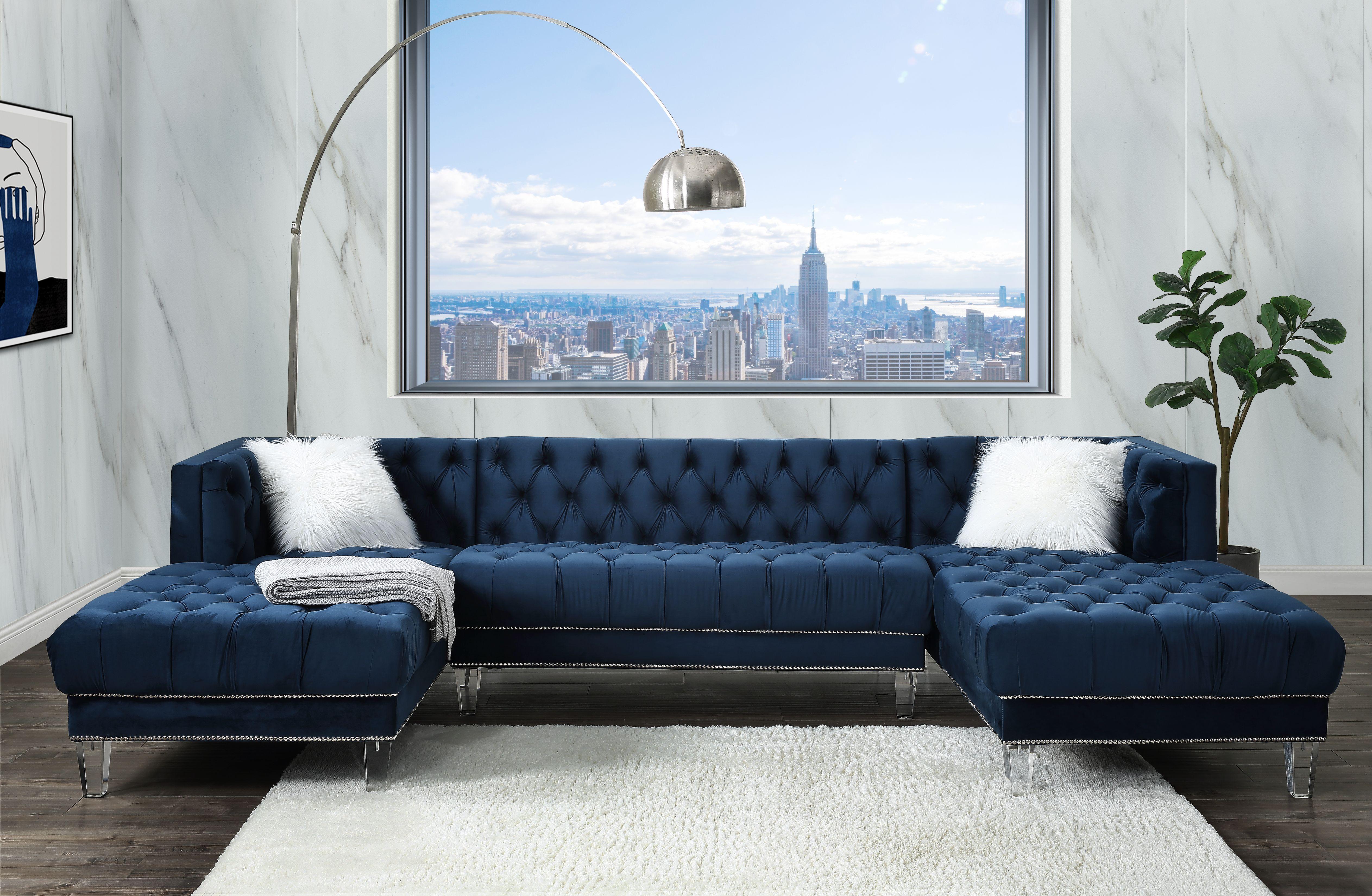 

    
Classic Navy Blue Velvet U-Shaped Sectional Sofa by Acme Ezamia 57365-3pcs
