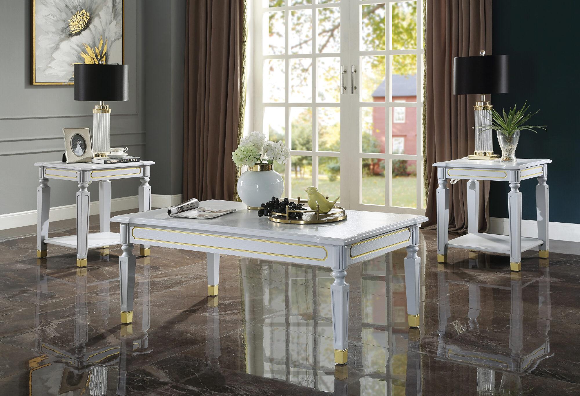 

    
Classic Pearl Gray Coffee Table + 2 End Table by Acme House Marchese 88865-3pcs
