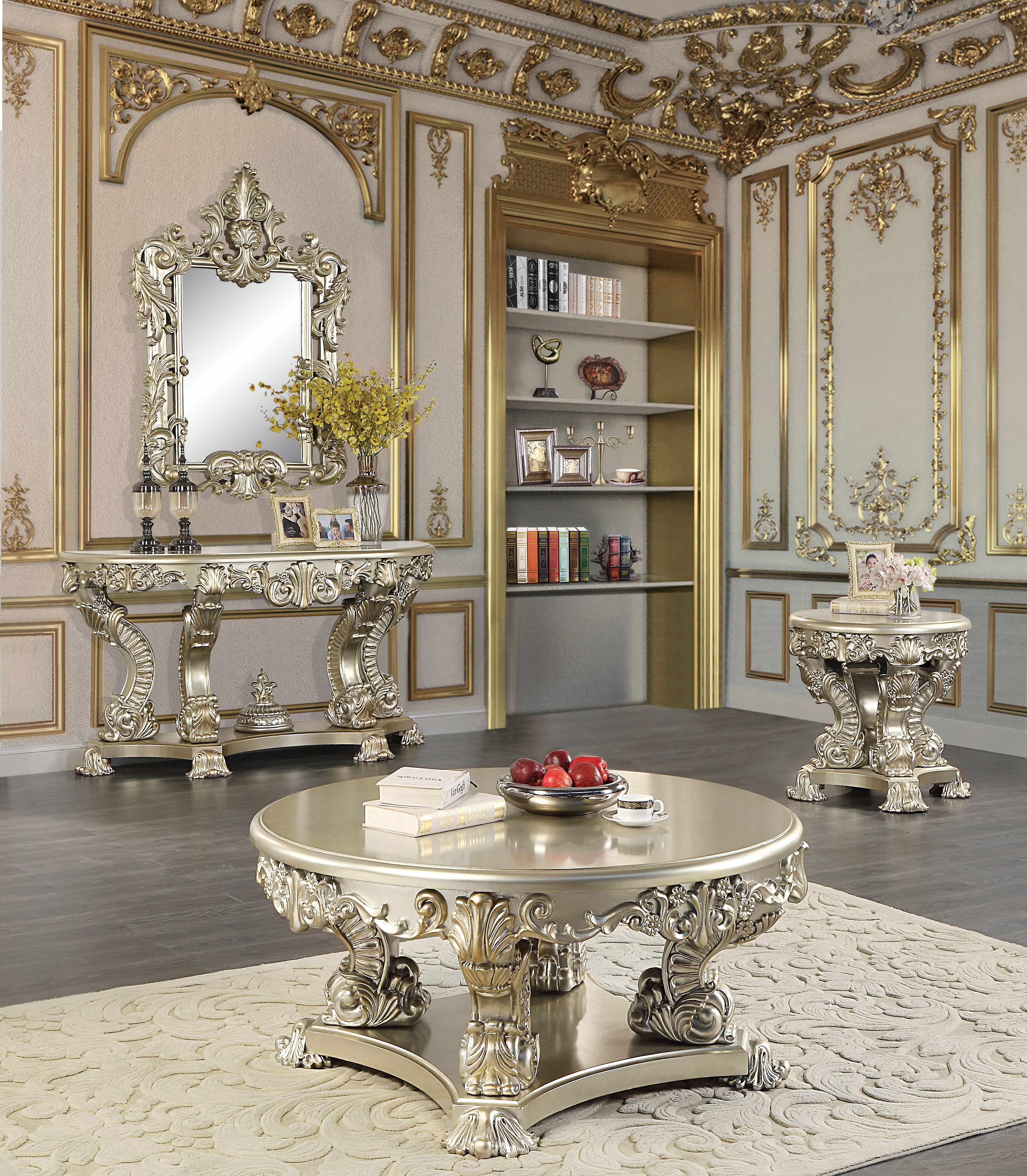 Classic, Traditional Console Table and Mirror Set Sorina End Table LV01214-CT-2PCS LV01214-CT-2PCS in Silver, Gold 