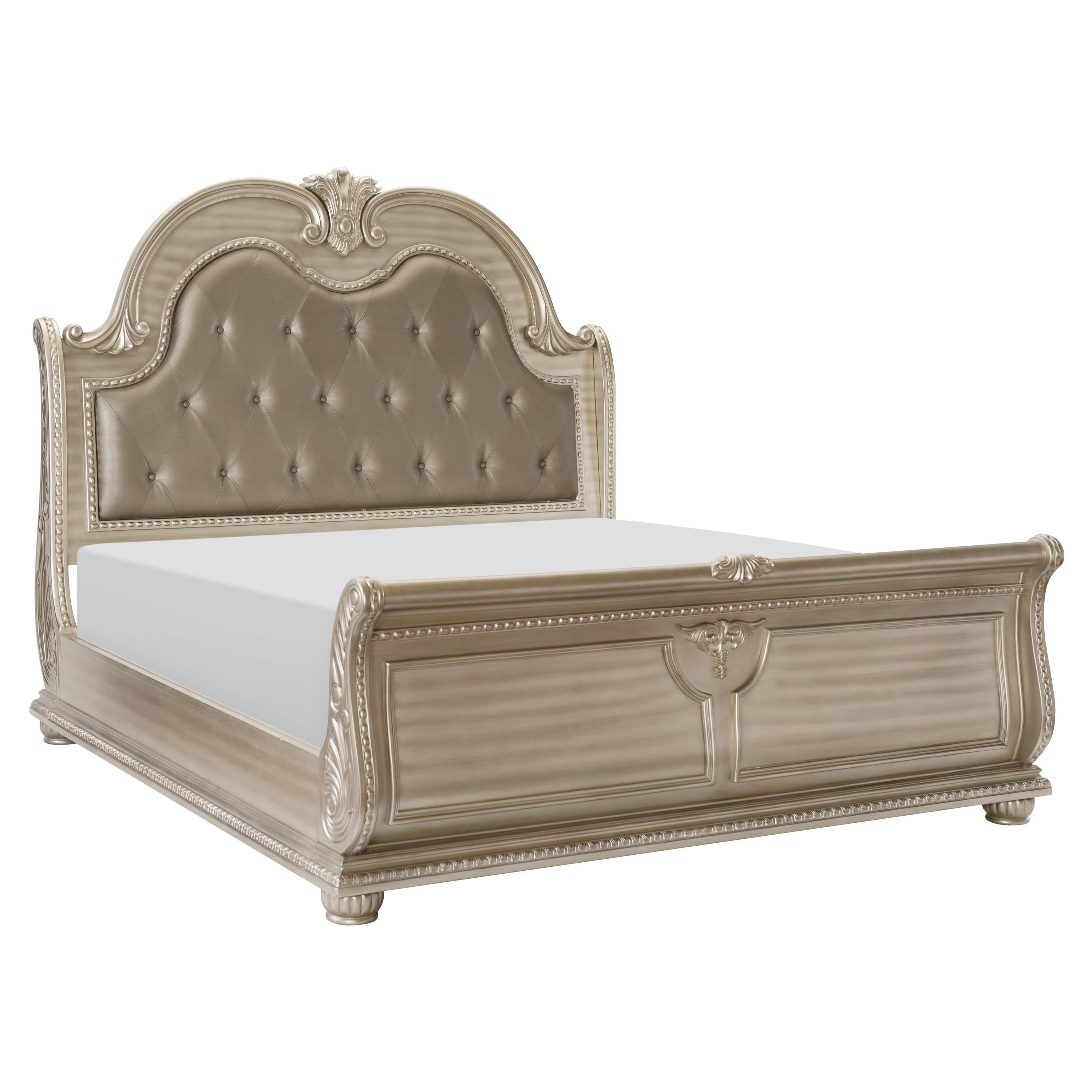 Classic Bed 1757SVK-1CK* Cavalier 1757SVK-1CK* in Silver Faux Leather