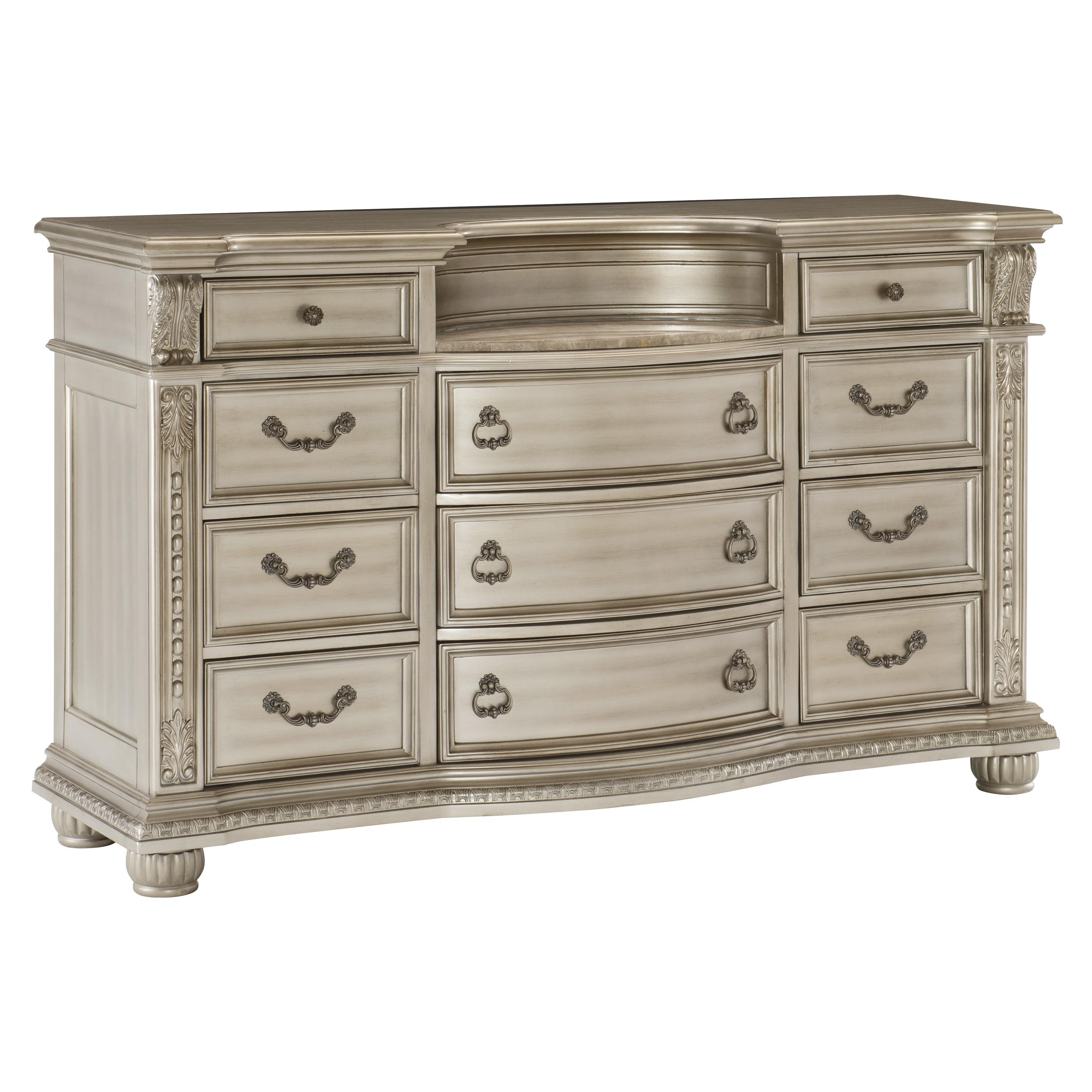 

    
Classic Silver Wood Dresser w/Mirror Homelegance 1757SV-5*6 Cavalier
