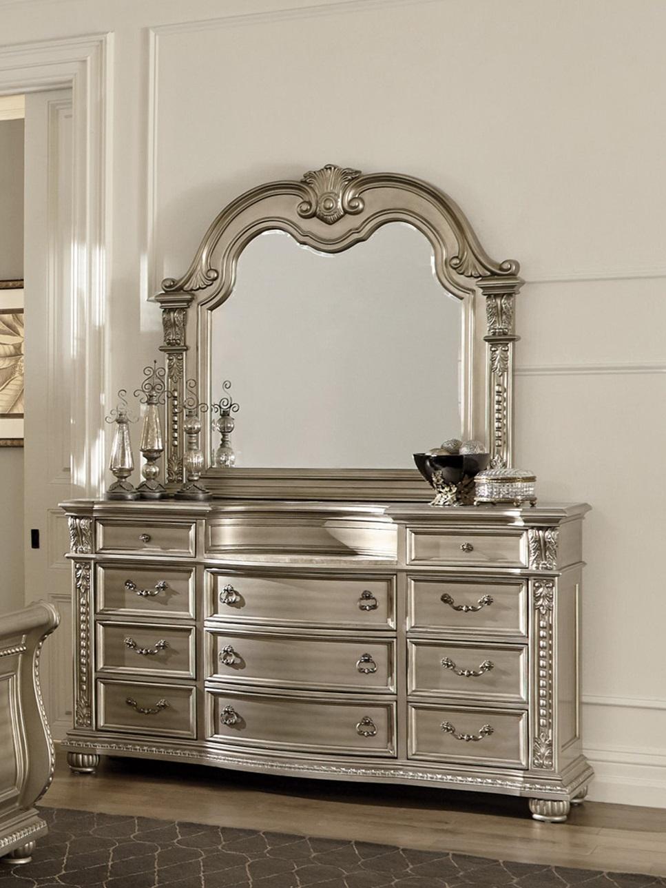 Classic Dresser w/Mirror 1757SV-5*6-2PC Cavalier 1757SV-5*6-2PC in Silver 