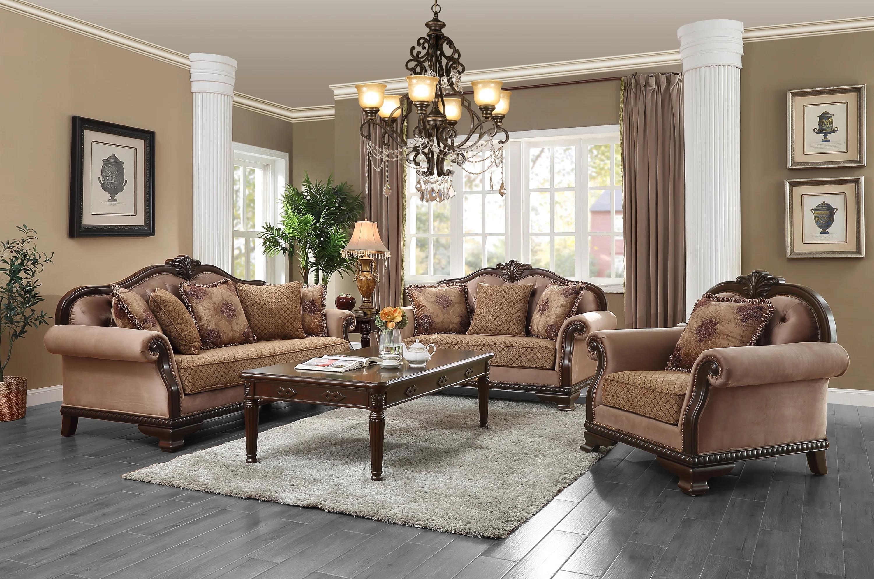 

                    
Acme Furniture Chateau De Ville Sofa Loveseat Chair and Coffee Table Tan Fabric Purchase 
