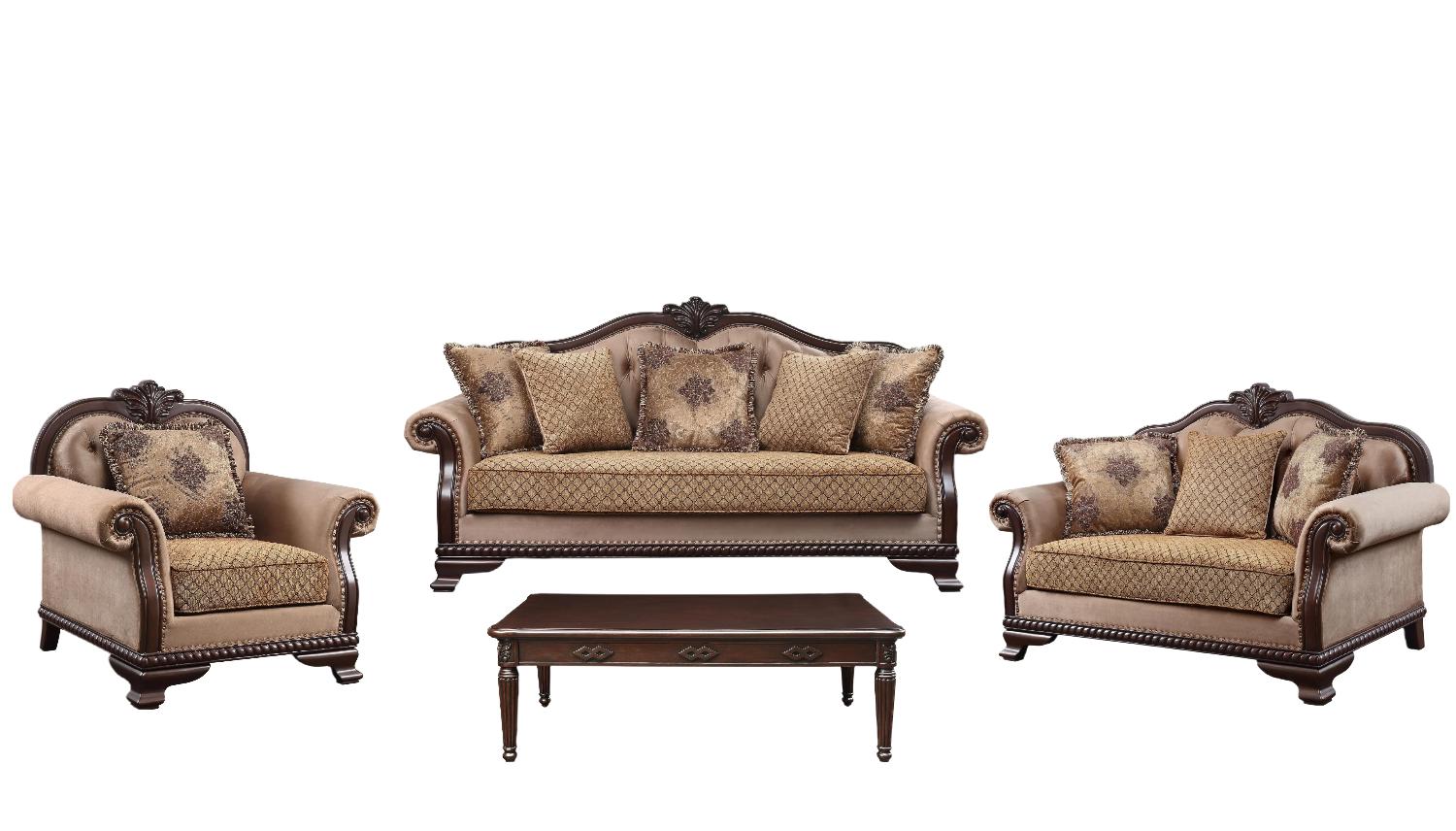 

    
Classic Tan Fabric 4pcs Living Room Set by Acme Chateau De Ville 58265-4pcs
