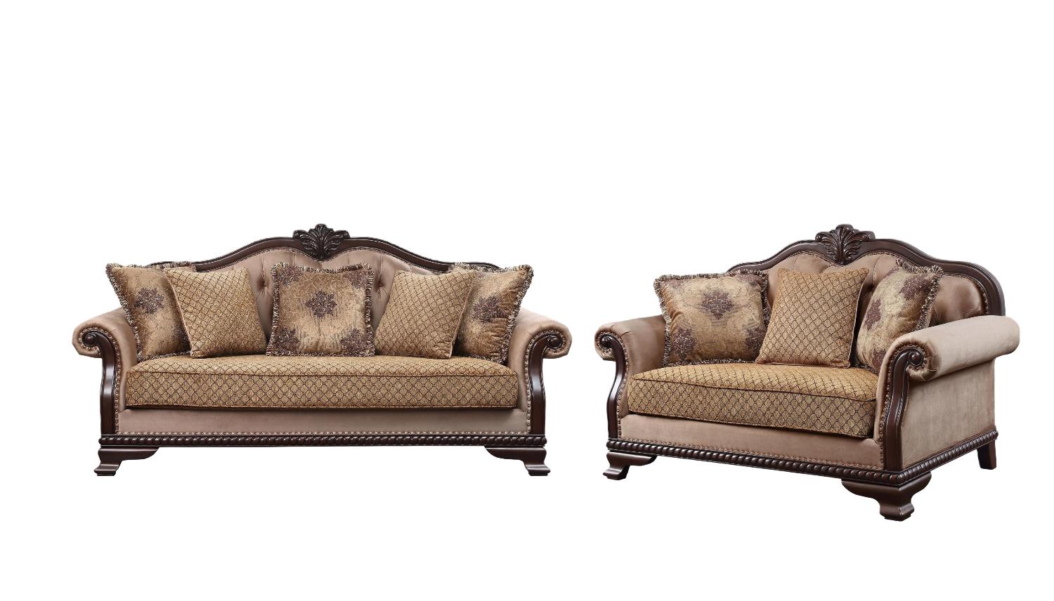 Classic Sofa and Loveseat Set Chateau De Ville 58265-2pcs in Tan Fabric