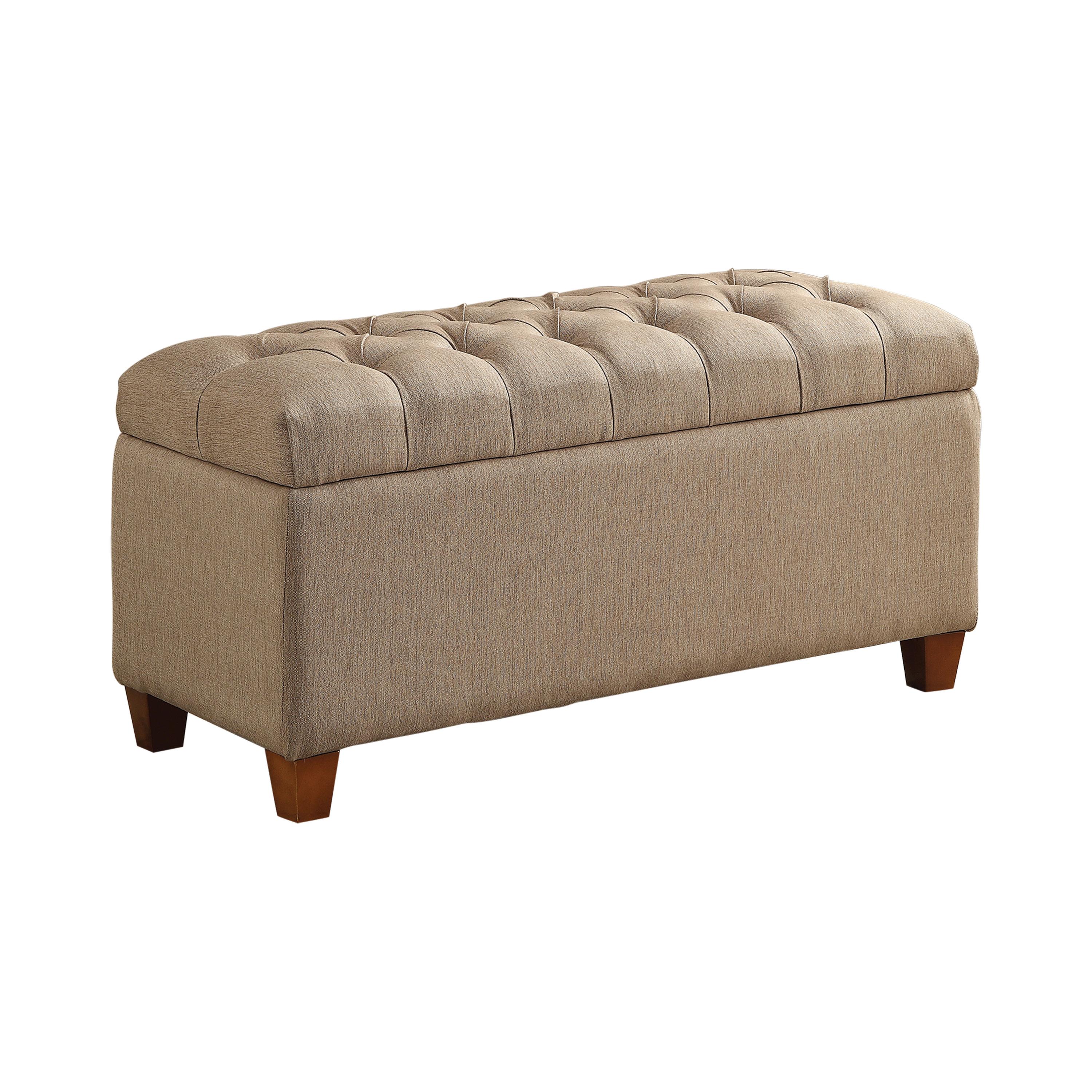 

    
Classic Taupe Linen-like Fabric Storage Bench Coaster 500064
