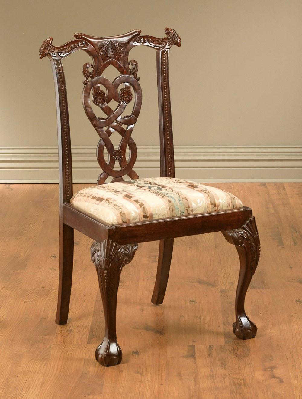 Classic, Traditional Dining Side Chair 31091 AA-31091-DCH-Set-2 in Dark Brown, Multi-Color Patterned Fabric