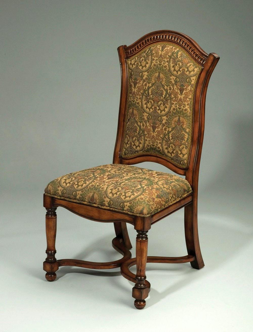 Classic, Traditional Dining Side Chair 38634 AA-38634-CH-Set-2 in Dark Brown, Multi-Color Patterned Fabric