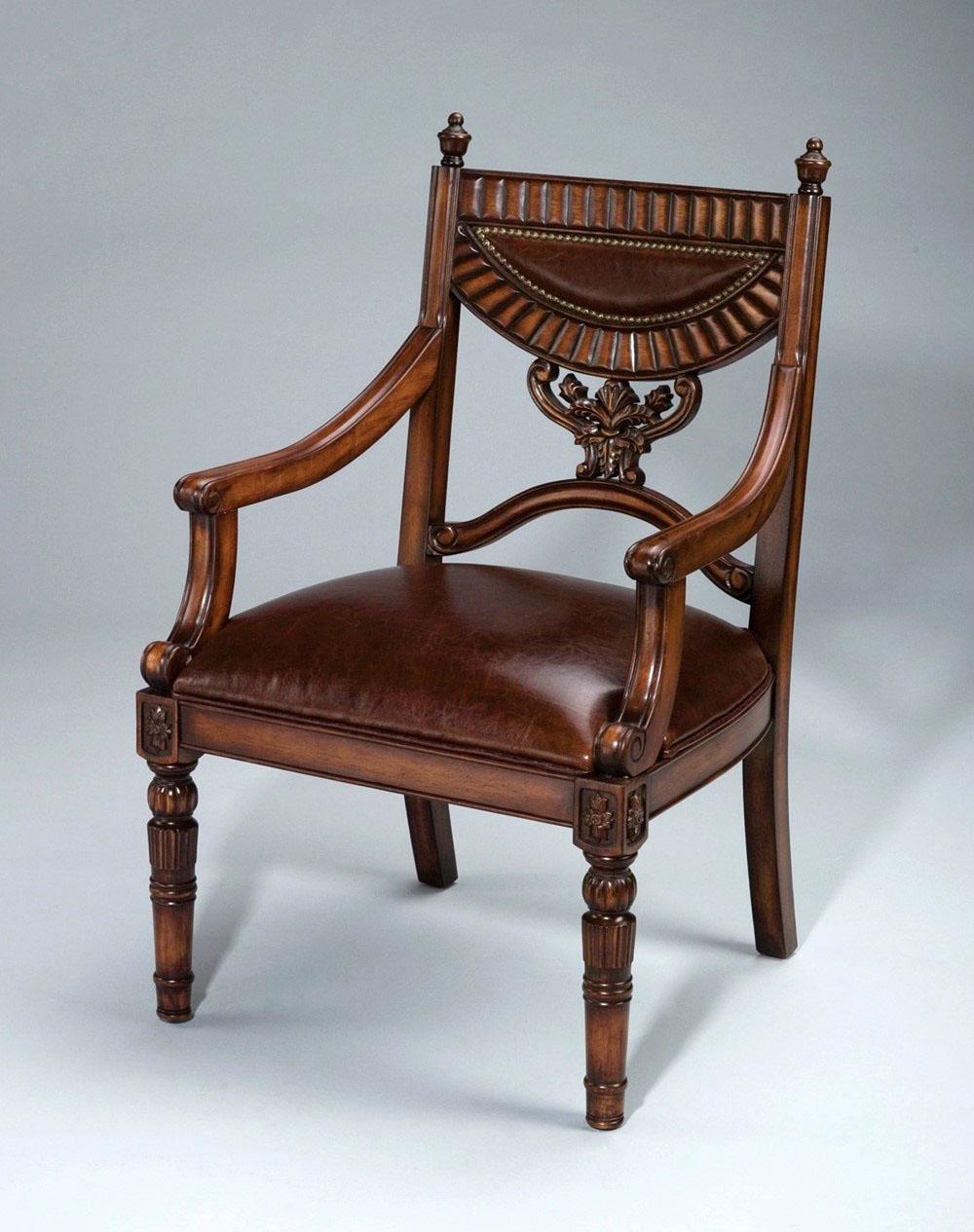 Classic, Traditional Arm Chairs 38636 AA-38636-ACH-Set-2 in Brown, Dark Brown Leather