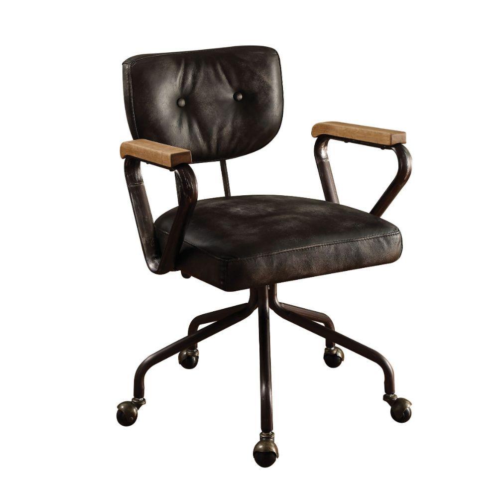 Contemporary,  Vintage Executive Office Chair Hallie 92411 in Black Top grain leather