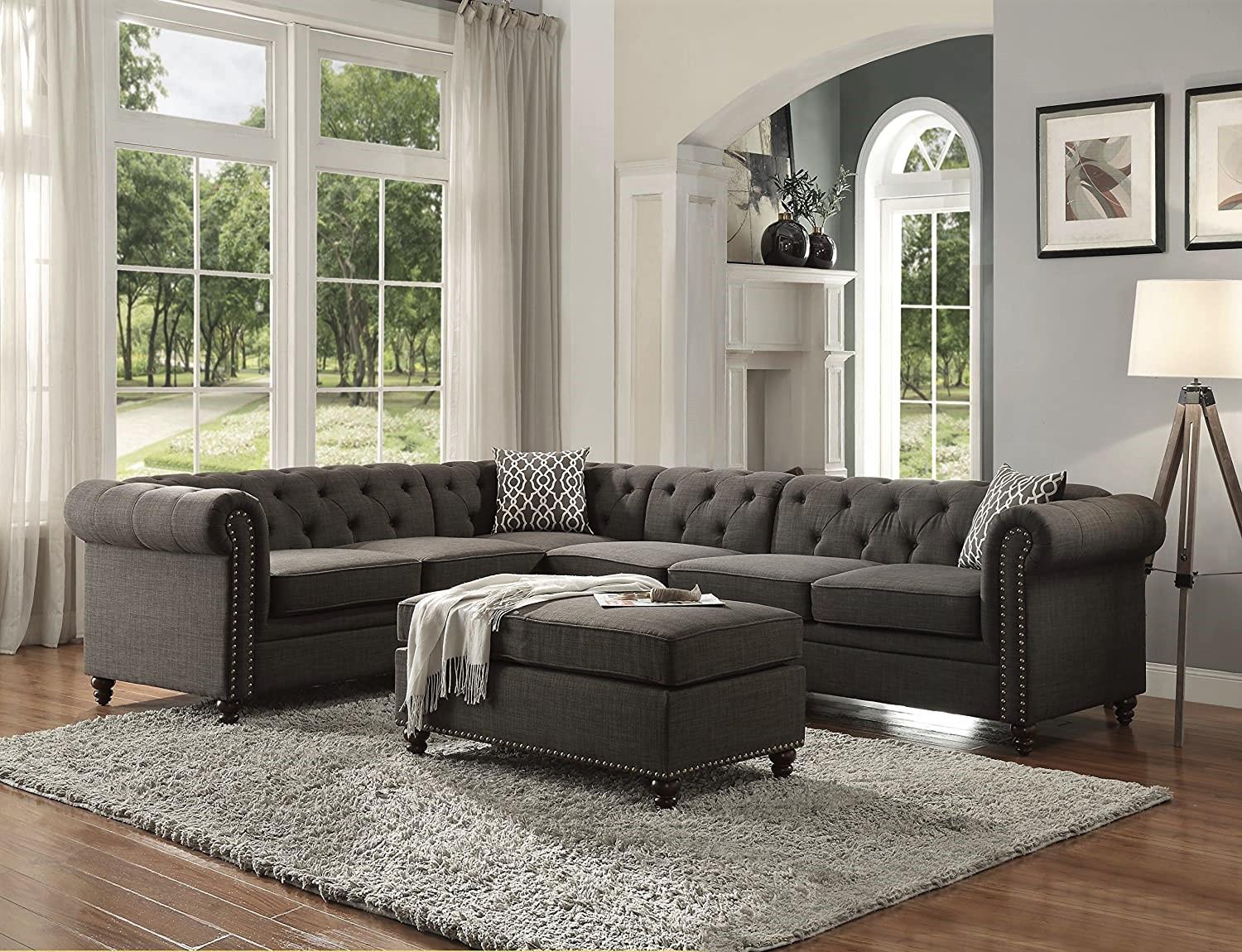 

    
Classic & Vintage Charcoal Linen Sectional Sofa + Ottoman Acme Aurelia II 52375-5pcs
