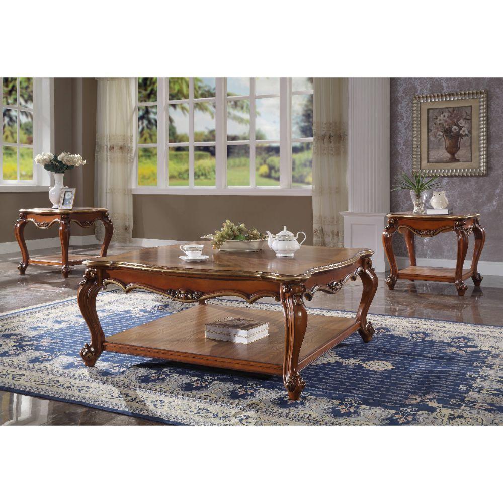 Classic Coffee Table and 2 End Tables Picardy 88220-3pcs in Dark Cherry 