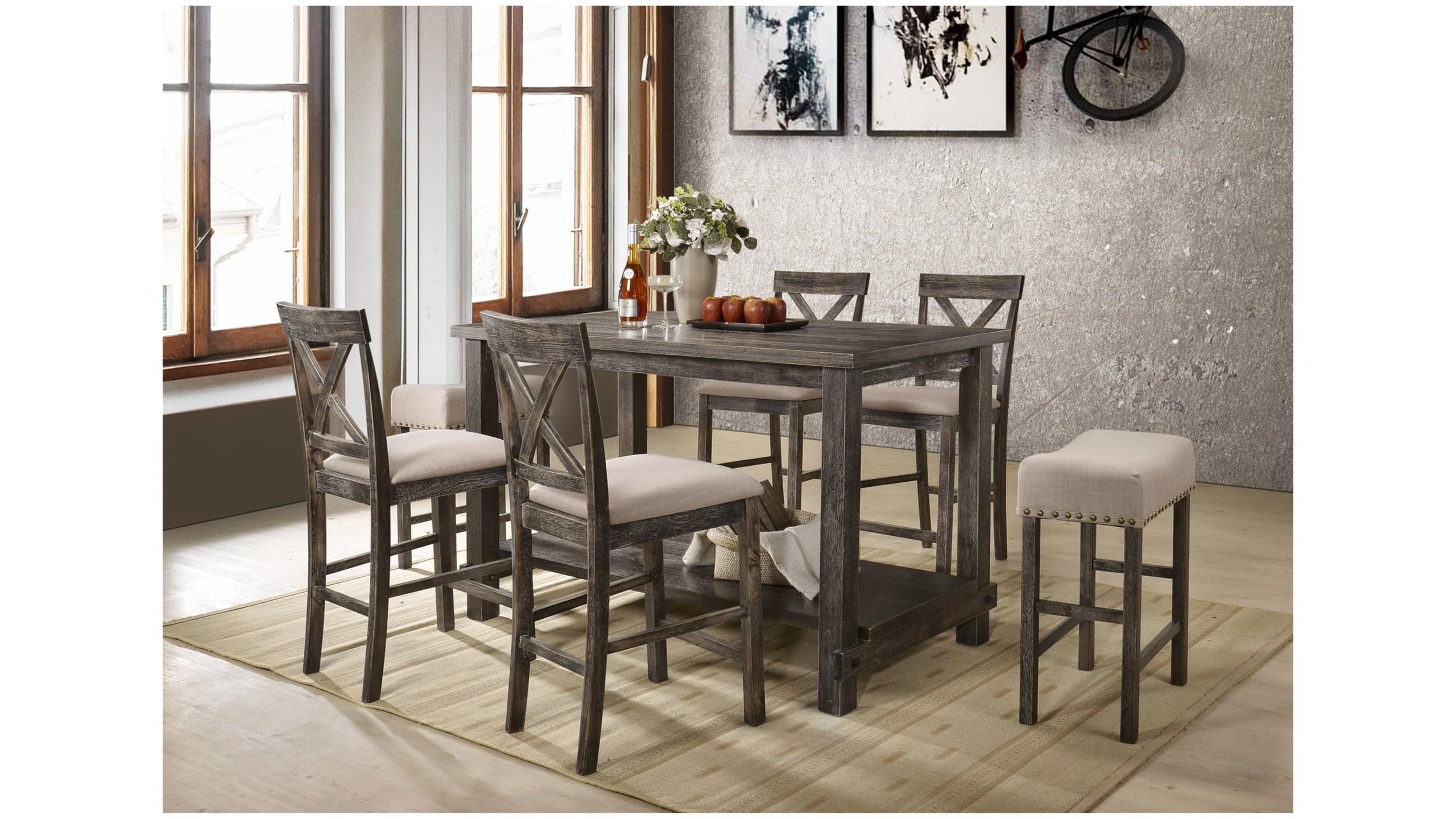 Classic, Traditional, Farmhouse Counter Dining Set Martha II 73830-7pcs in Gray 