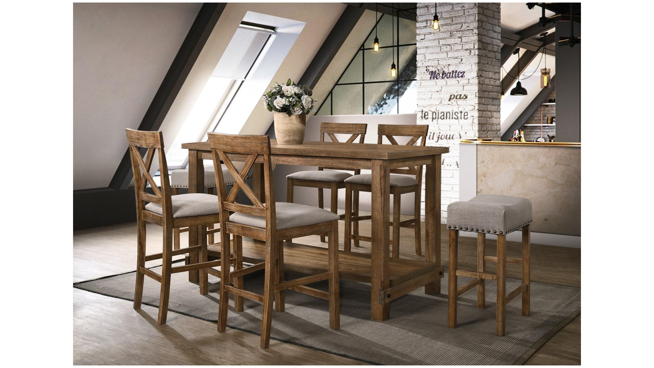 Classic, Traditional, Farmhouse Counter Dining Set Martha II 70830-7pcs in Brown Oak 