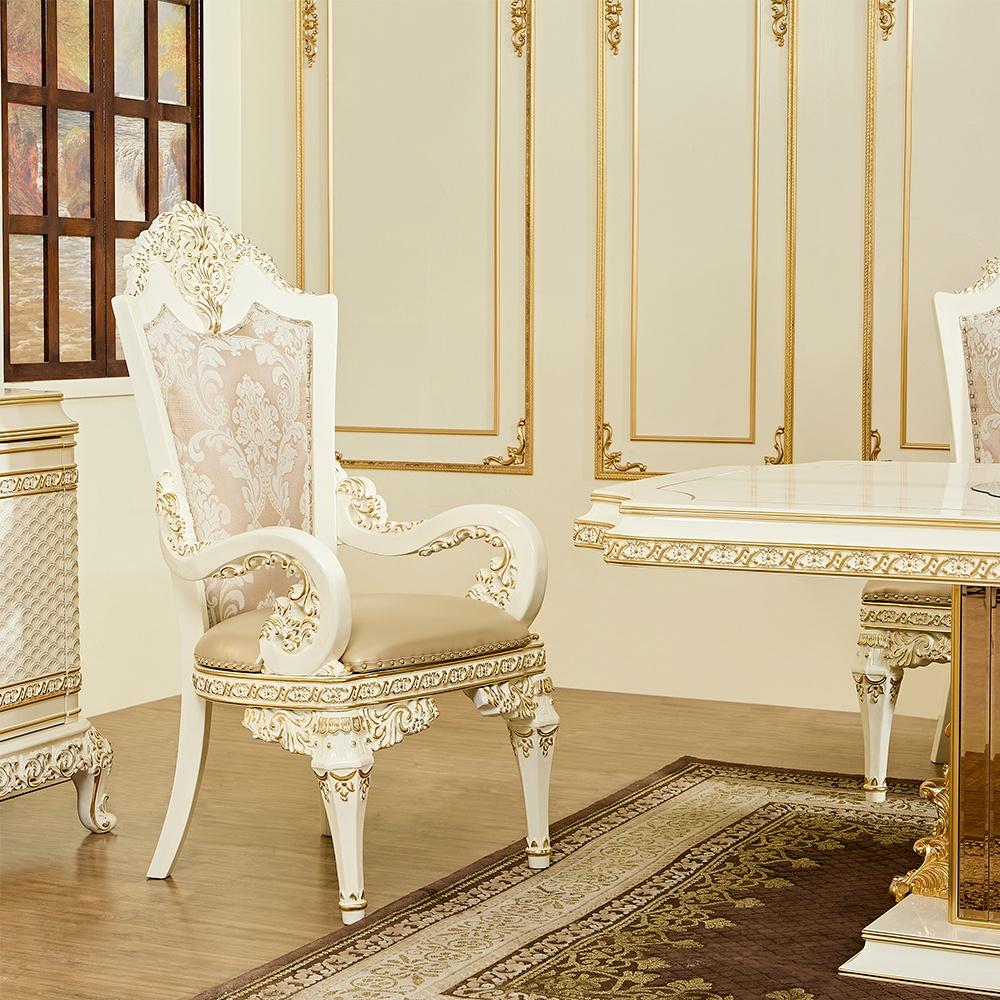 Classic Arm Chair Set HD-AC1882 HD-AC1882-2PC in White, Gold, Beige Fabric