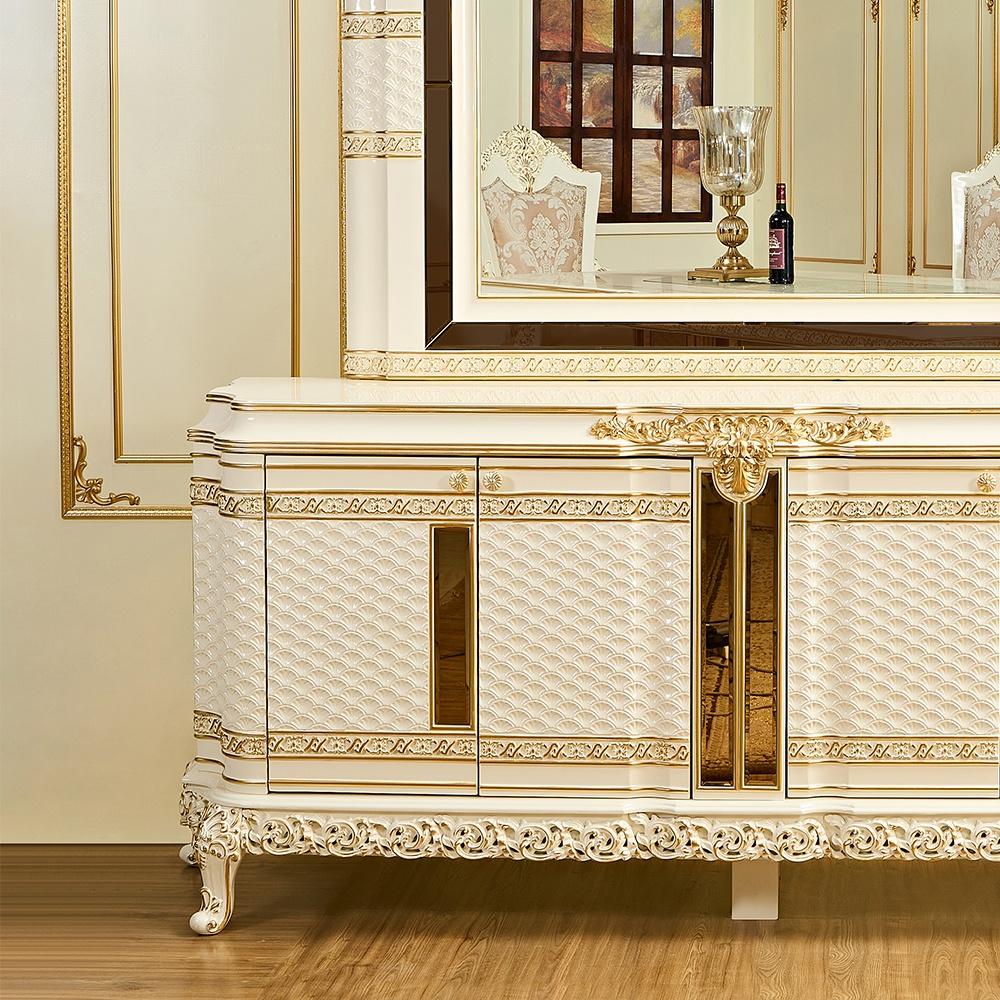 

    
Classic White & Gold Wood Buffet with Mirror 2Pcs Homey Design HD-1882
