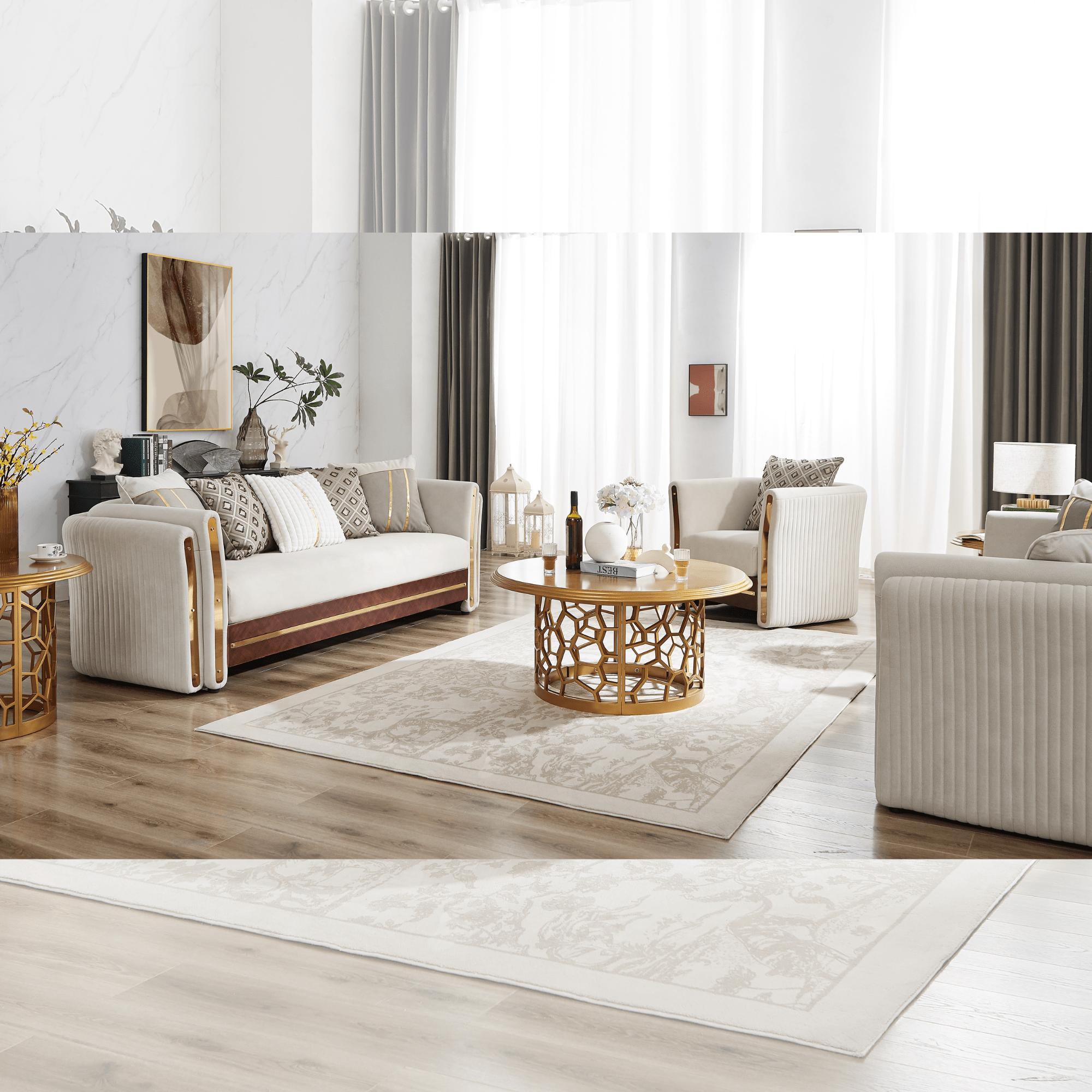 

    
Classic White/Gold Wood Living Room Set 3PCS Homey Design HD-9035
