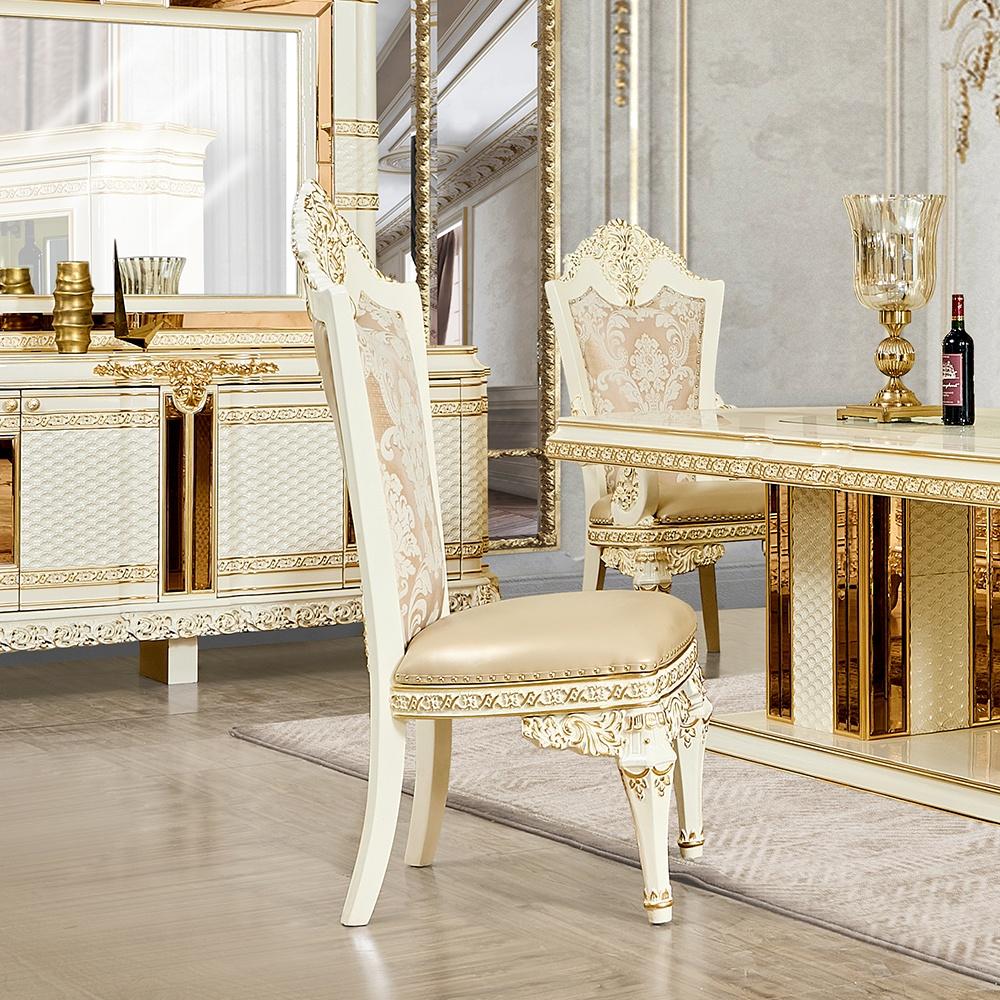 Classic Side Chair Set HD-SC1882 HD-SC1882-2PC in White, Gold, Beige Fabric