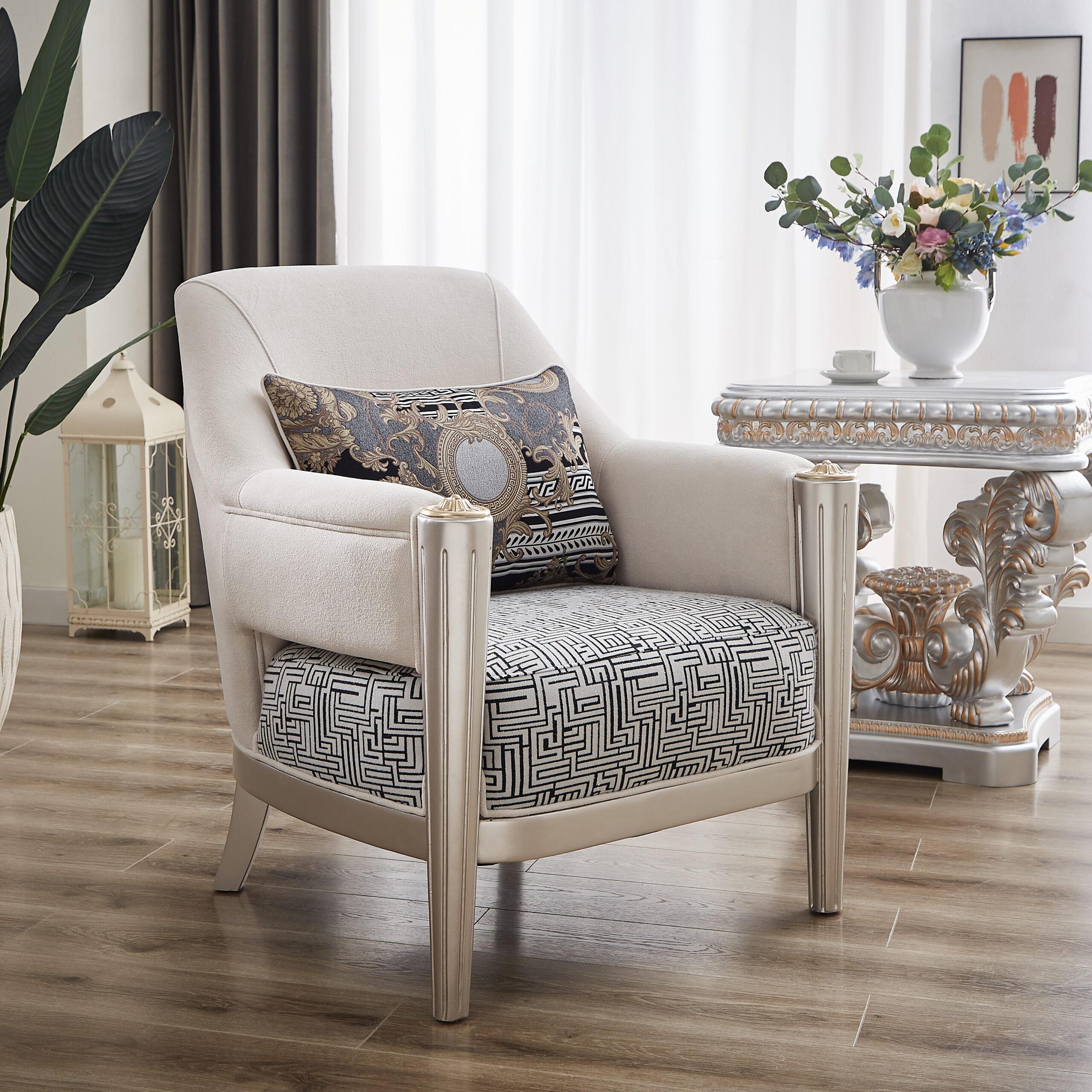 Classic, Traditional Chair HD-9038 Chair HD-C9038 HD-C9038 in White, Gray, Gold Fabric