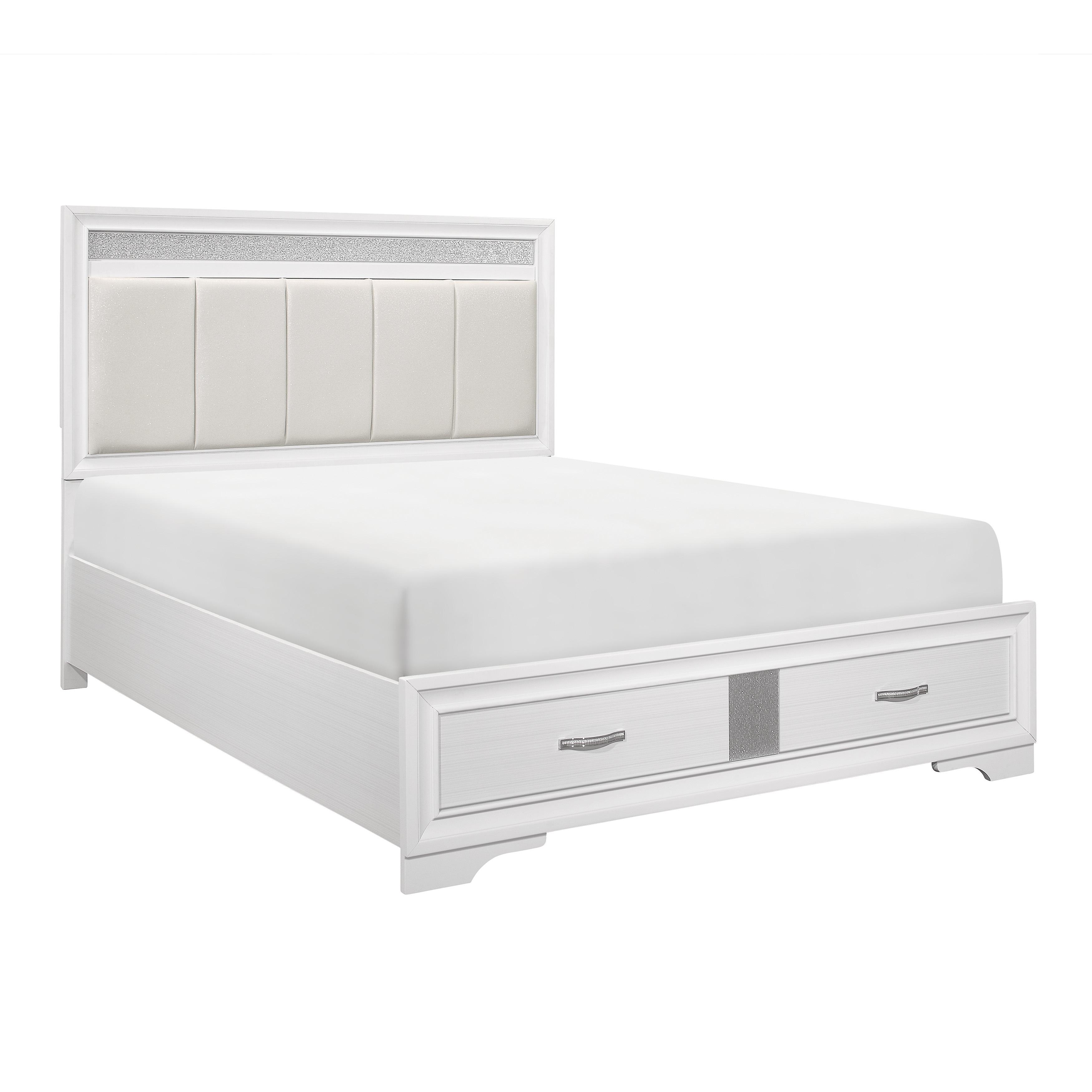 

    
Glam White & Silver Glitter Wood CAL Bed Homelegance 1505WK-1CK* Luster
