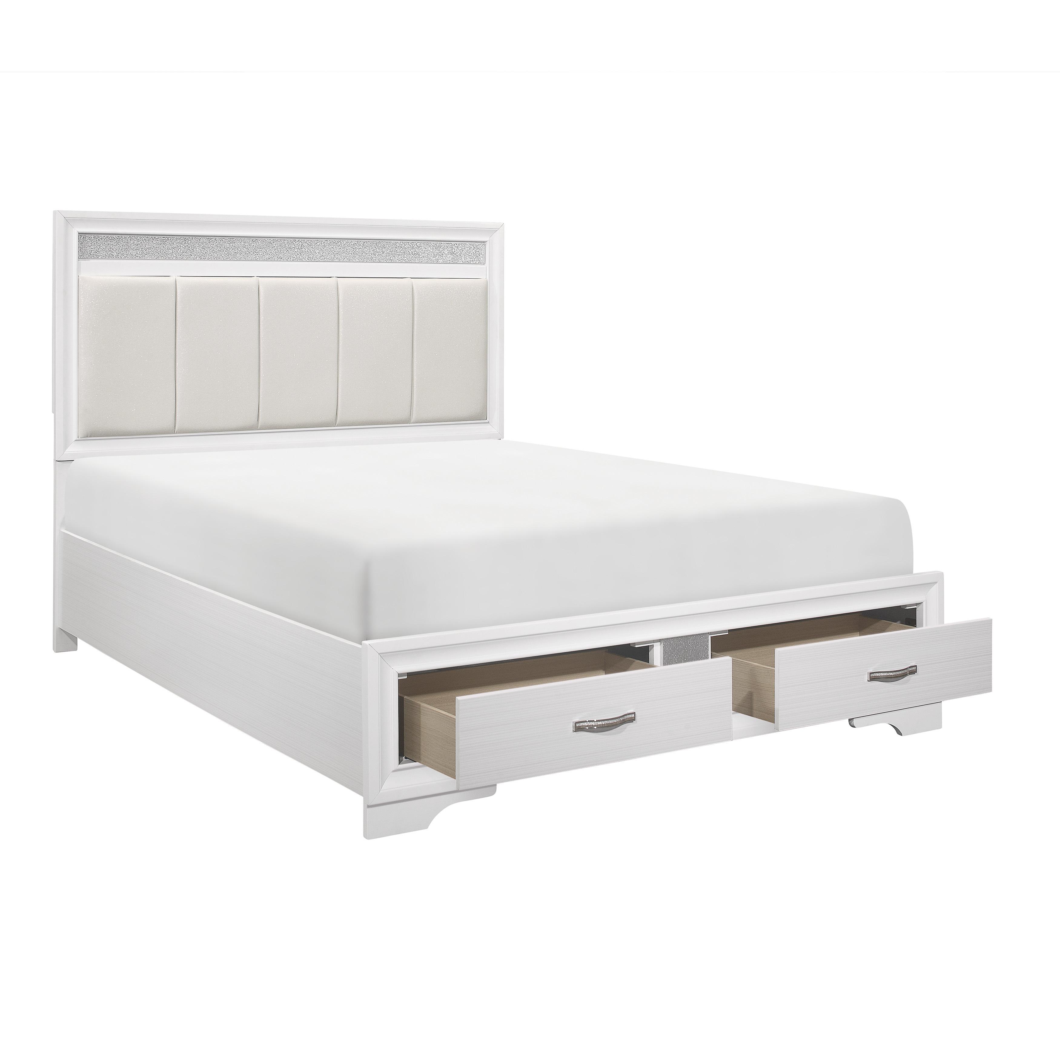 

    
Glam White & Silver Glitter Wood CAL Bed Homelegance 1505WK-1CK* Luster
