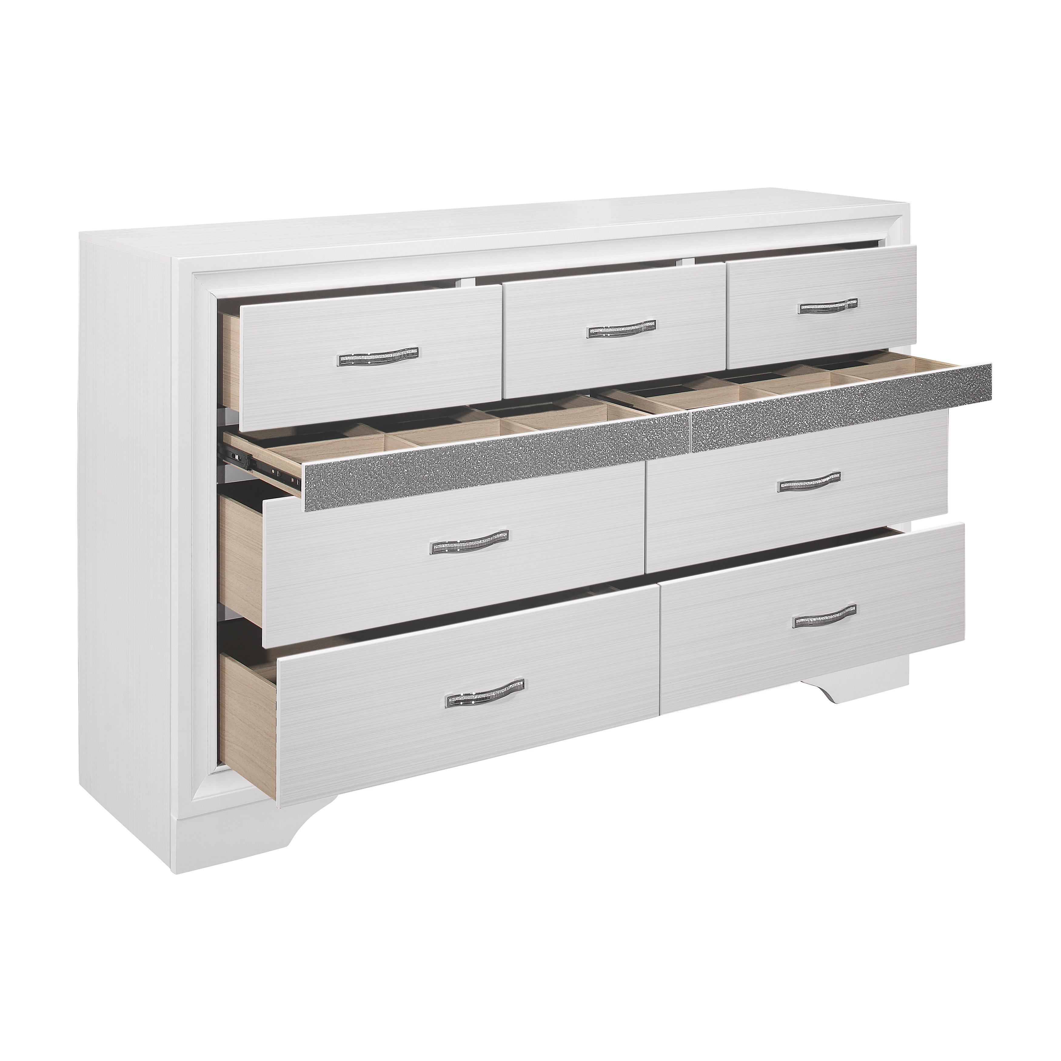 

    
Glam White & Silver Glitter Wood Dresser Homelegance 1505W-5 Luster
