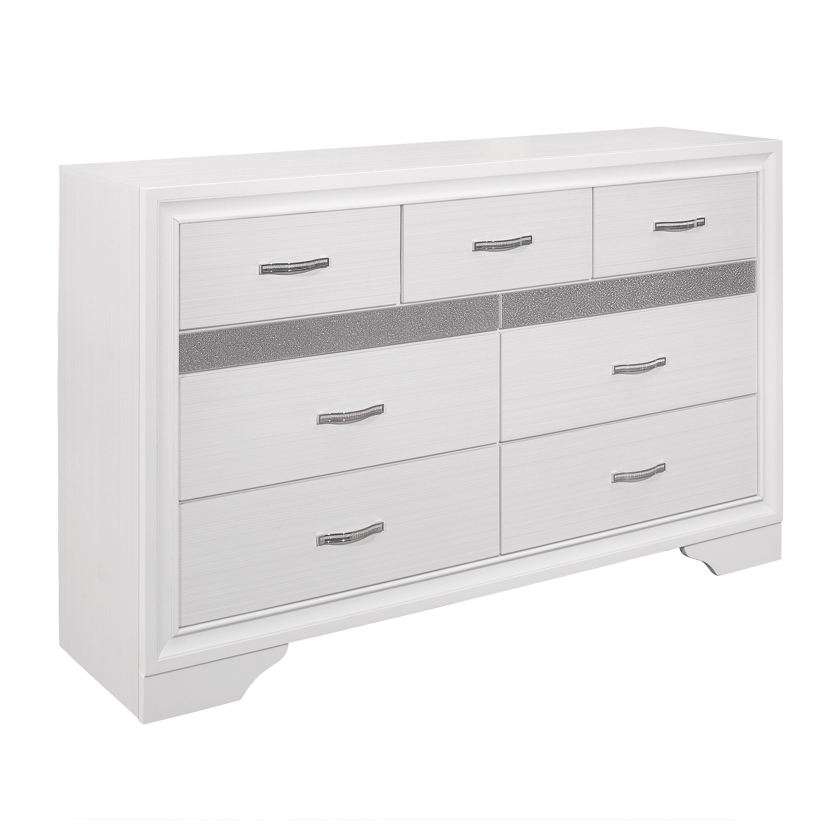

    
Glam White & Silver Glitter Wood Dresser Homelegance 1505W-5 Luster
